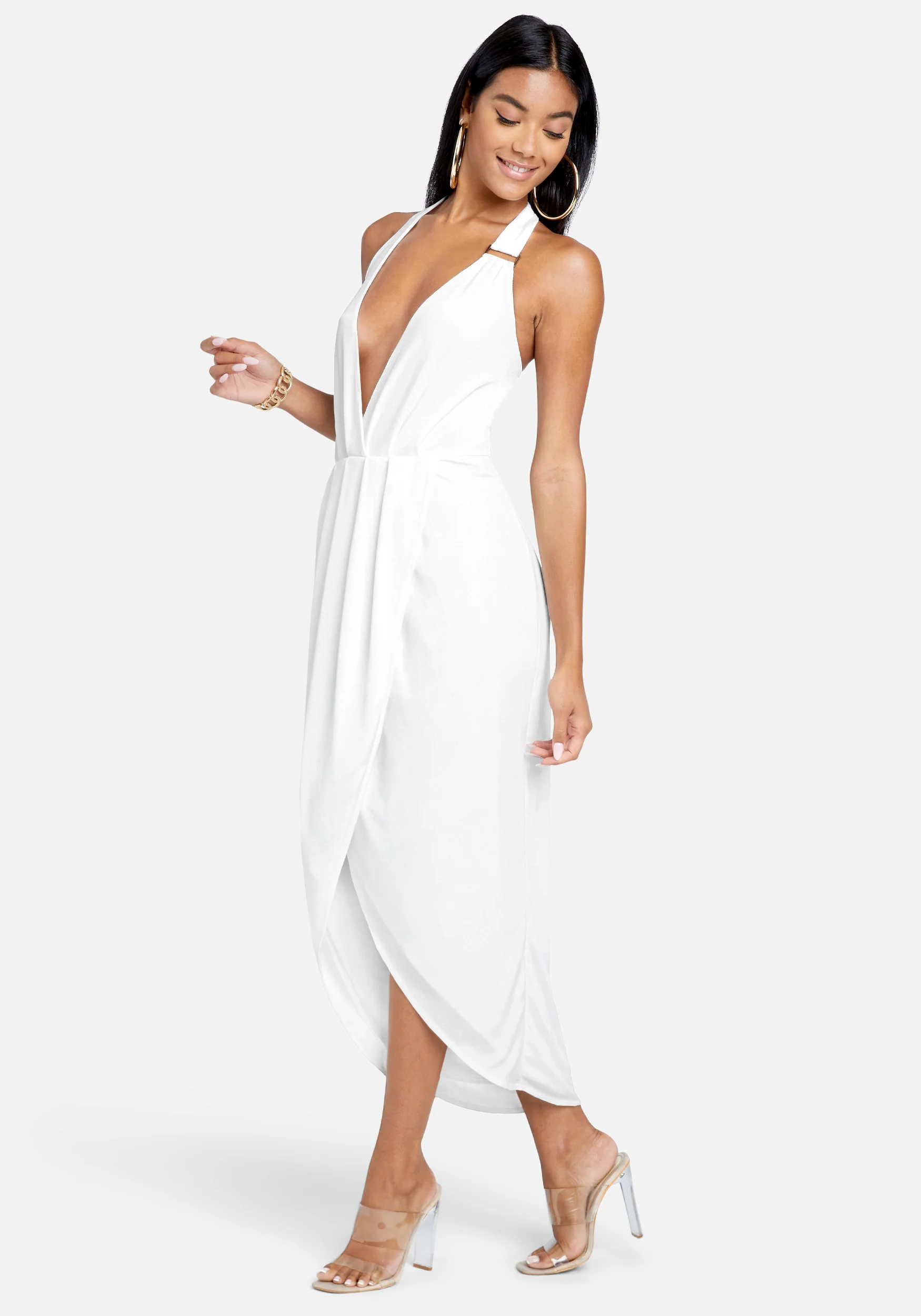 Asymmetrical Halter Neck Slinky Dress - Image 2