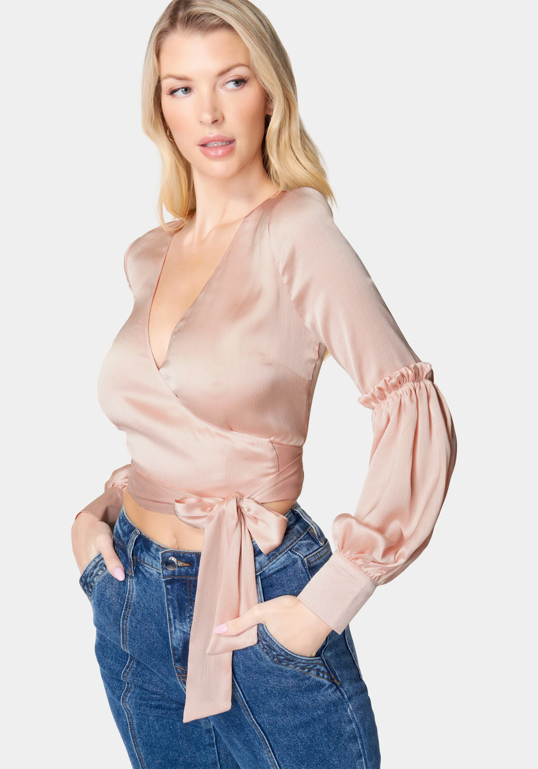 Balloon Sleeve Wrap Blouse - Image 2