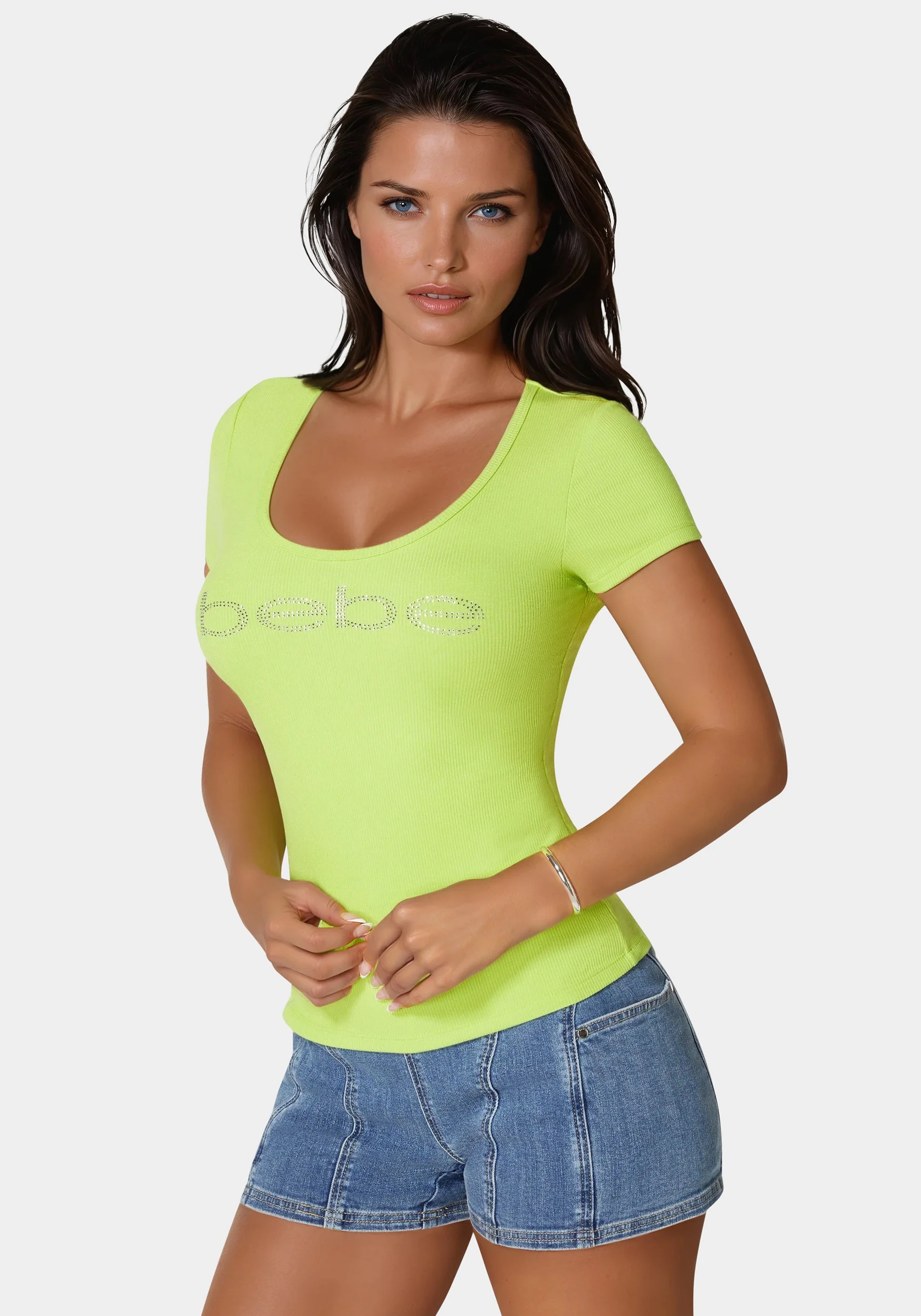 Bebe Logo Short Sleeve Round Neck Rib Top - Image 2