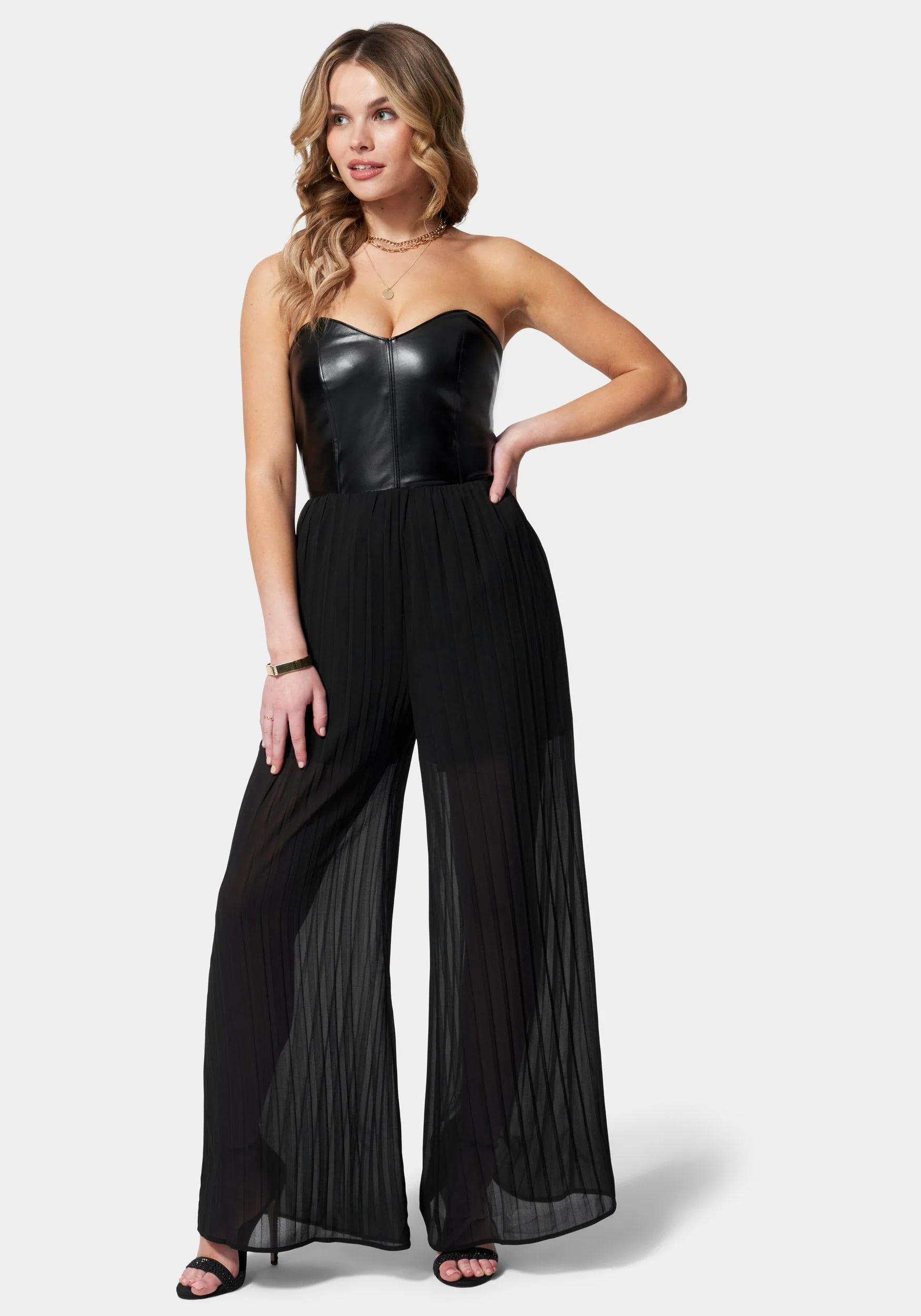 Bustier Pleated Wide Leg Jumpsuit - Image 2