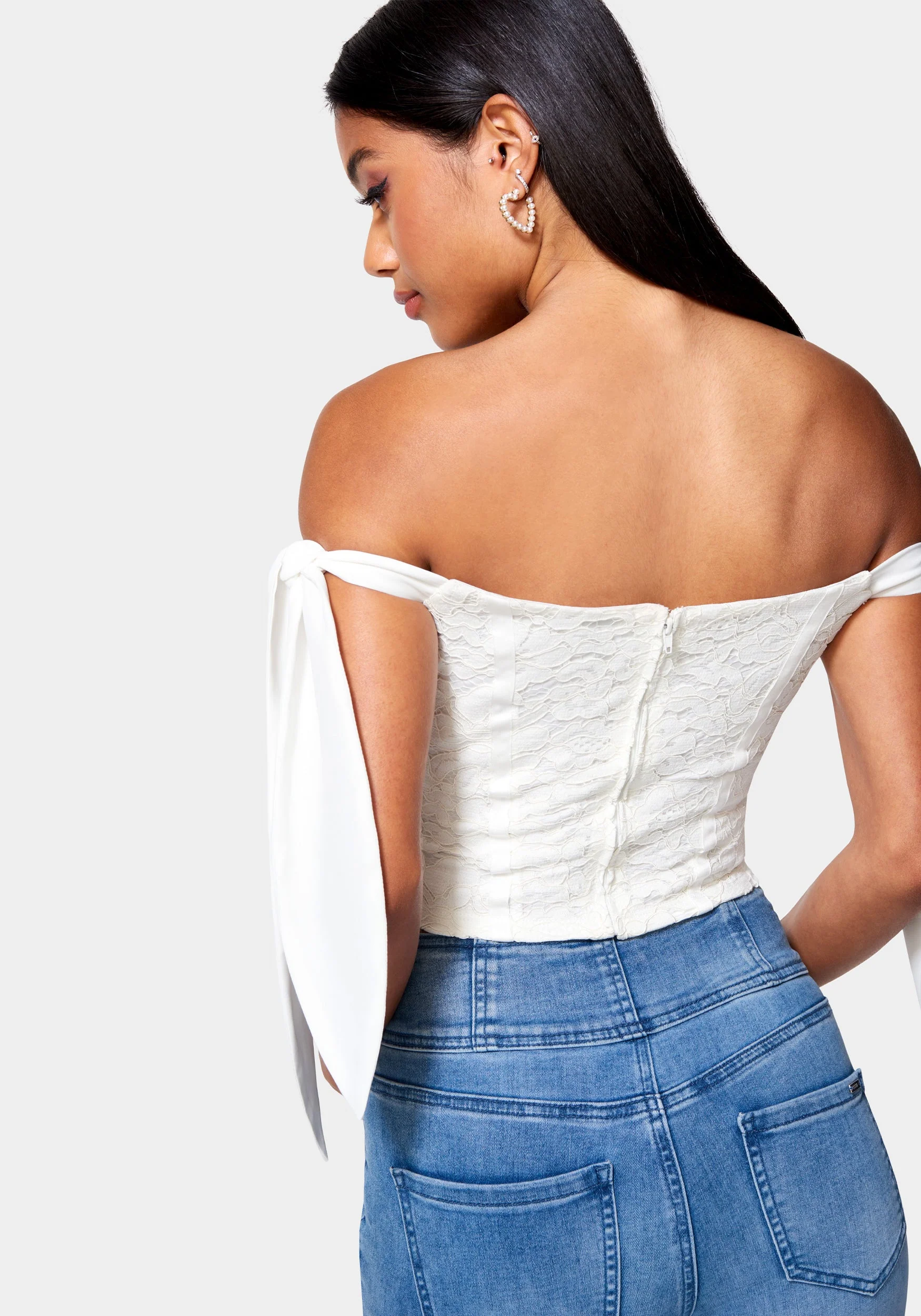 Corded Lace Bustier With Chiffon Tie - Image 3