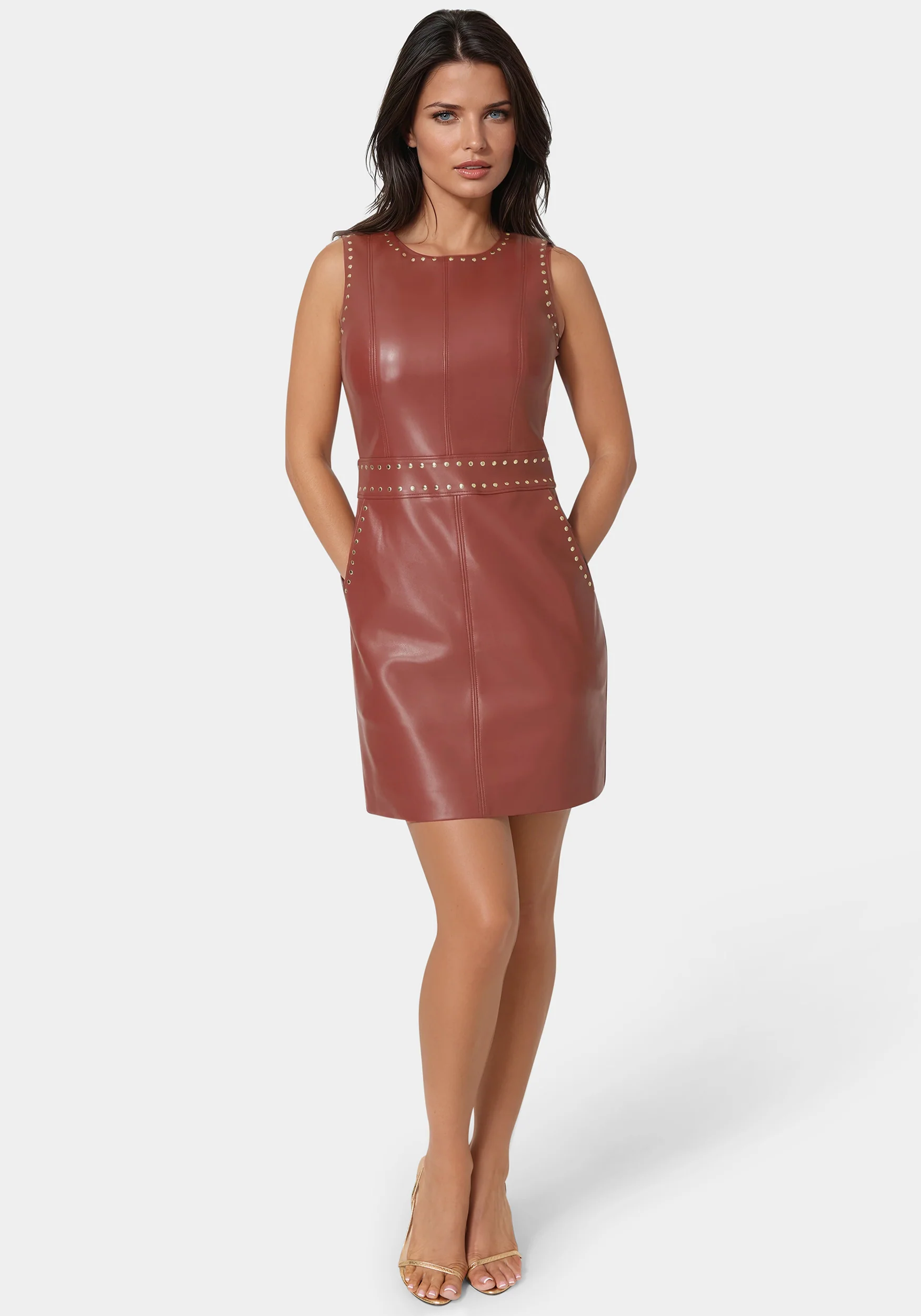 Faux Leather Stud Seam Dress - Image 2