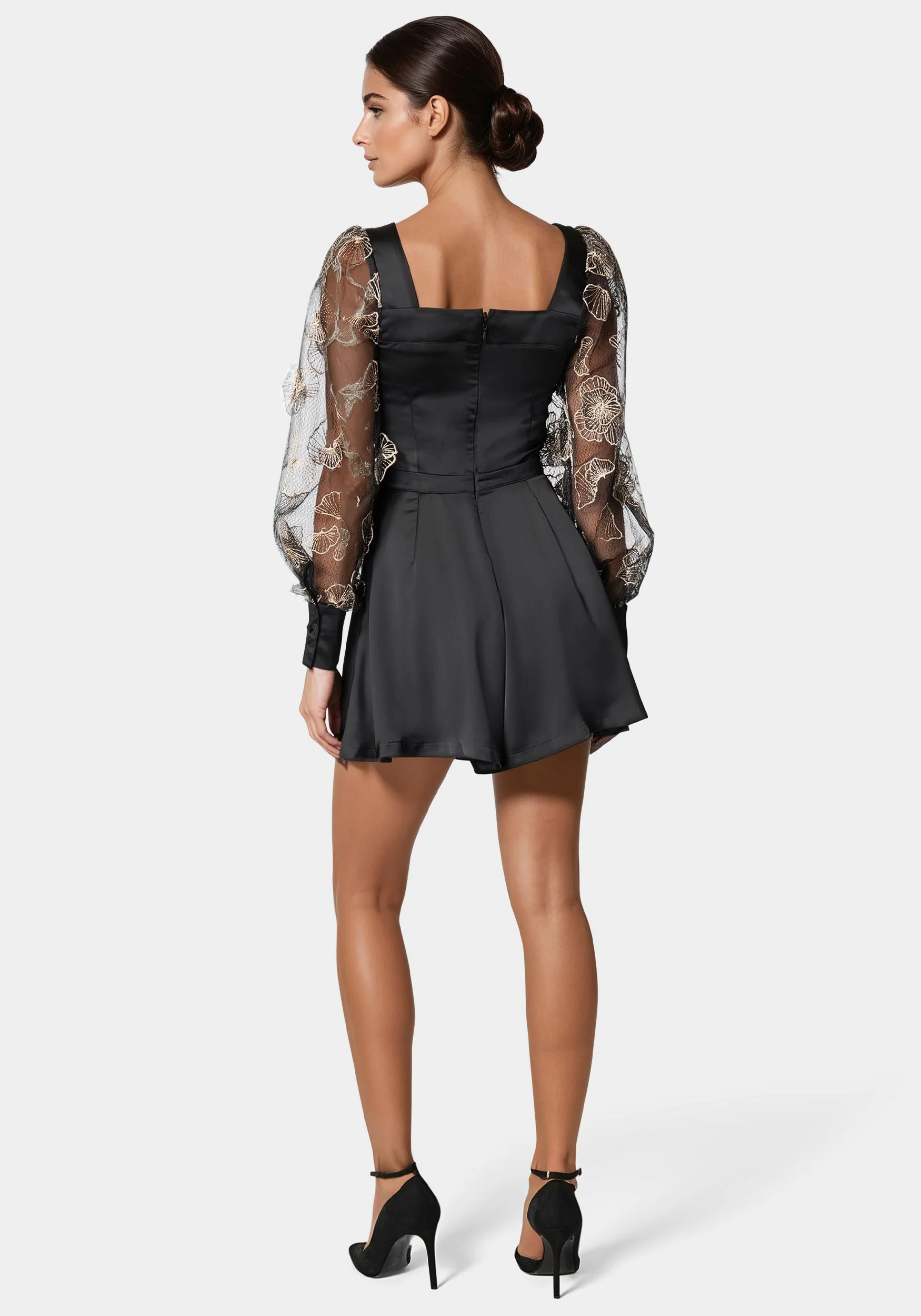 Floral Lurex Sleeve Satin Romper - Image 3