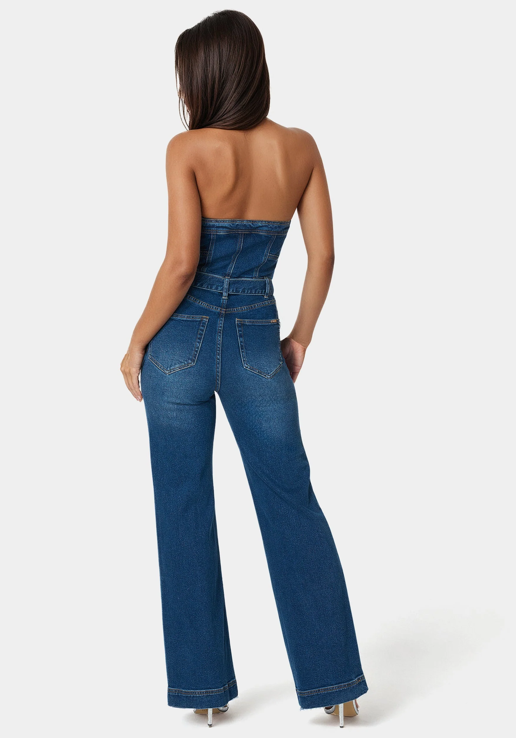 Front Zipper Wide Leg Denim Jumpsuit - Image 3