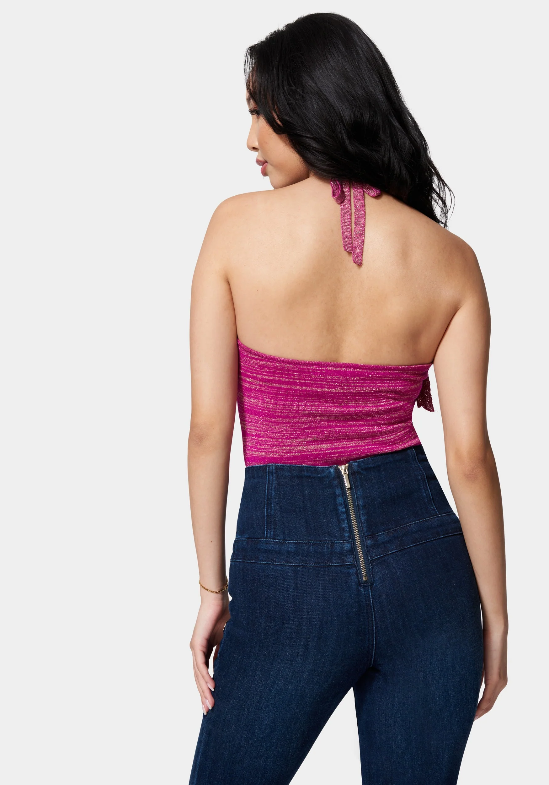 Halter Lurex Sweater Ruffle Top - Image 3