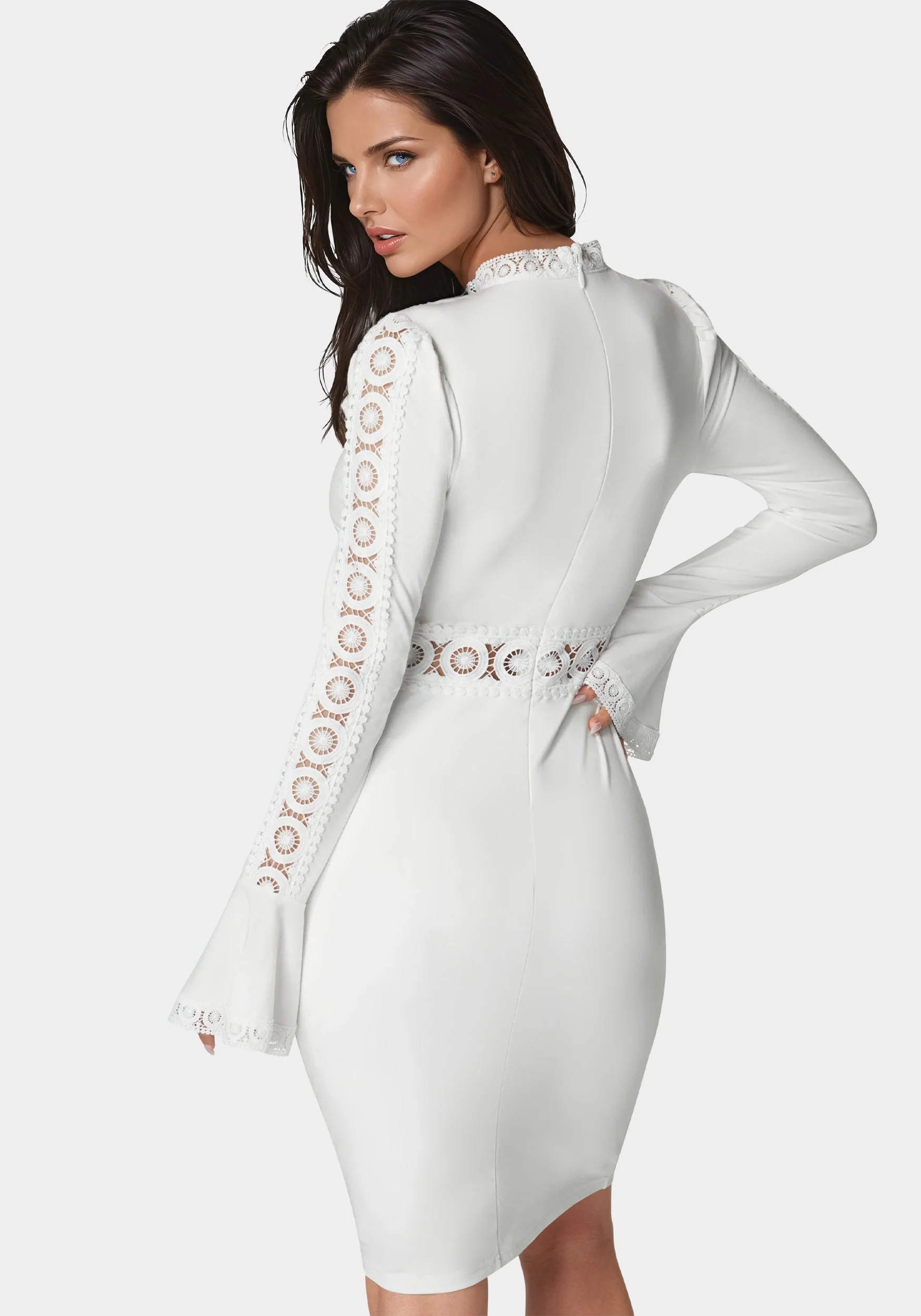 High Neck Lace Midi Dress - Image 3