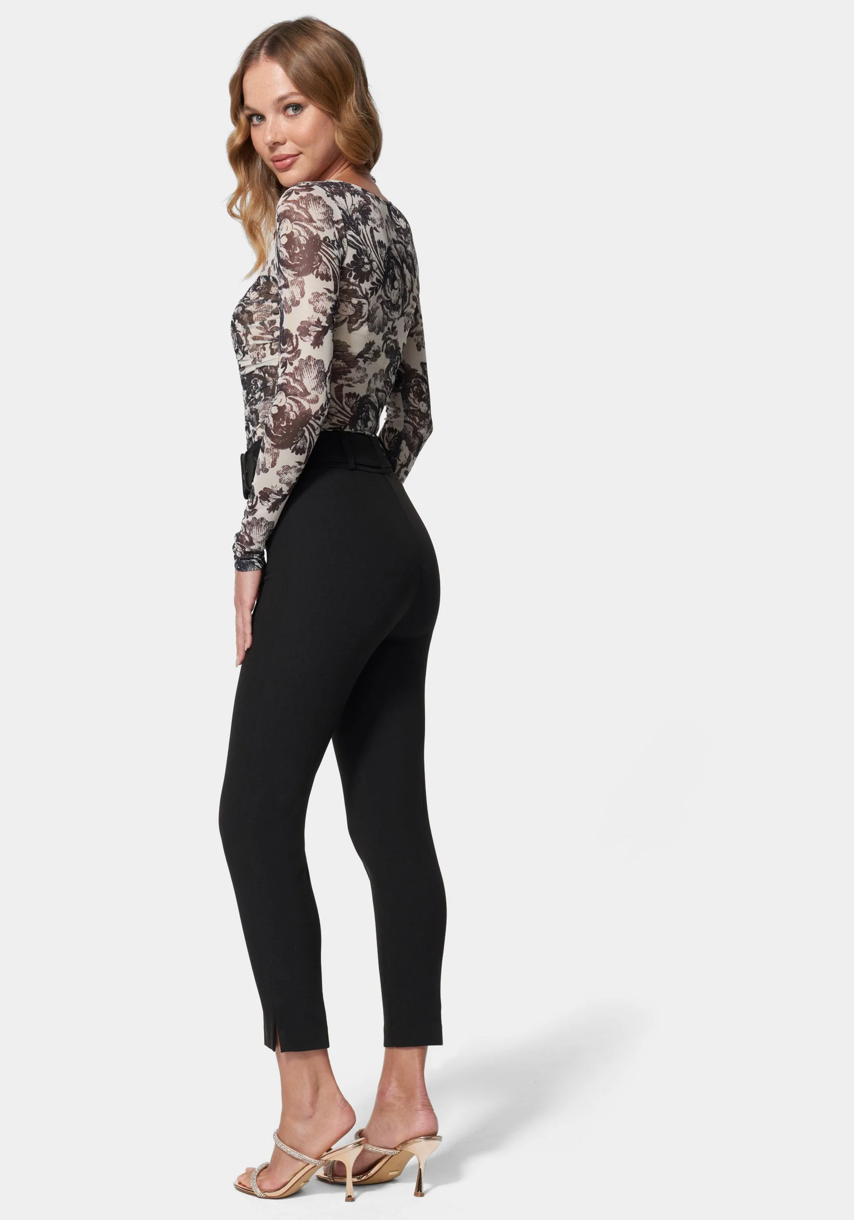 High Waist Slim Leg Belted Pant - Image 3
