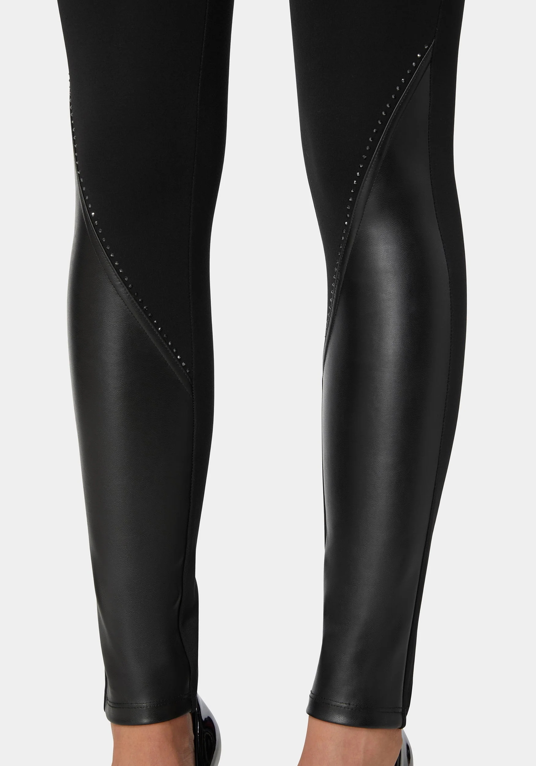 High Waist Stud Details Vegan Leather Insert Pdr Legging - Image 4