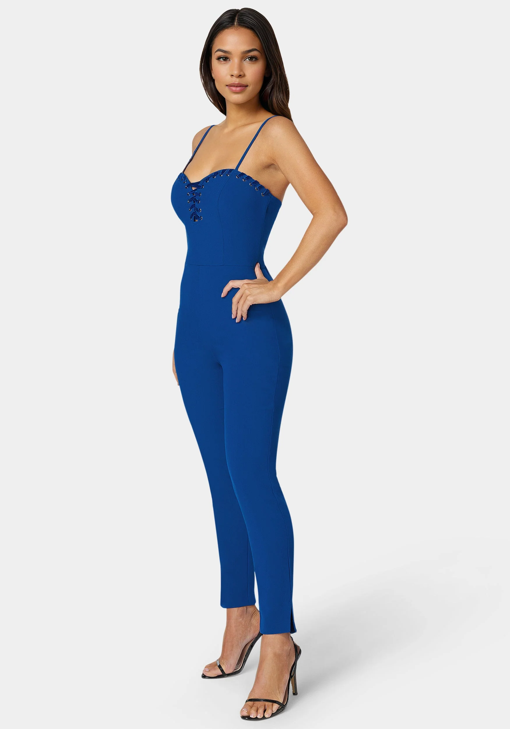 Lace Up Neckline Slim Leg Jumpsuit - Image 2