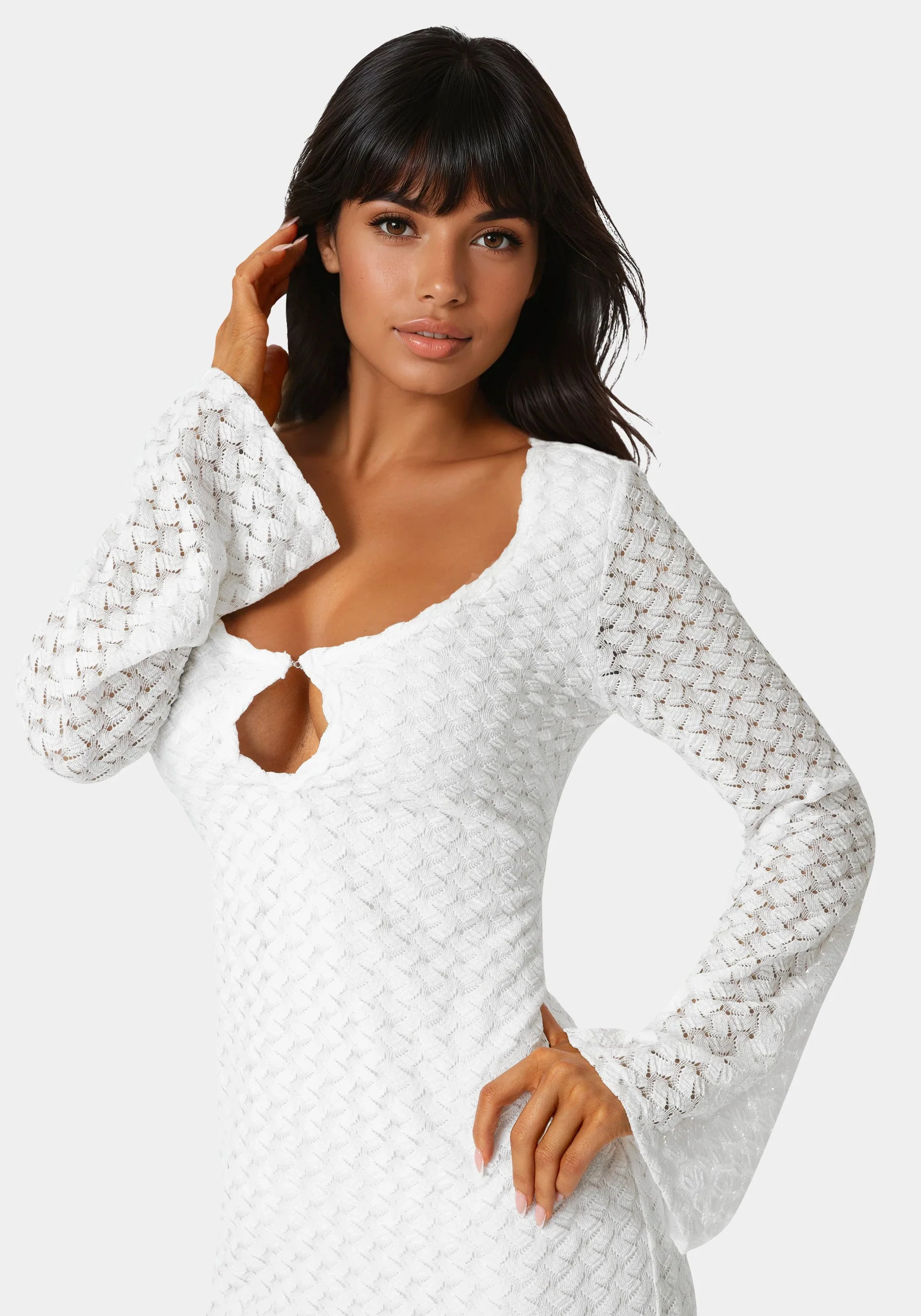 Long Sleeve Cutout Crochet Maxi Dress - Image 4