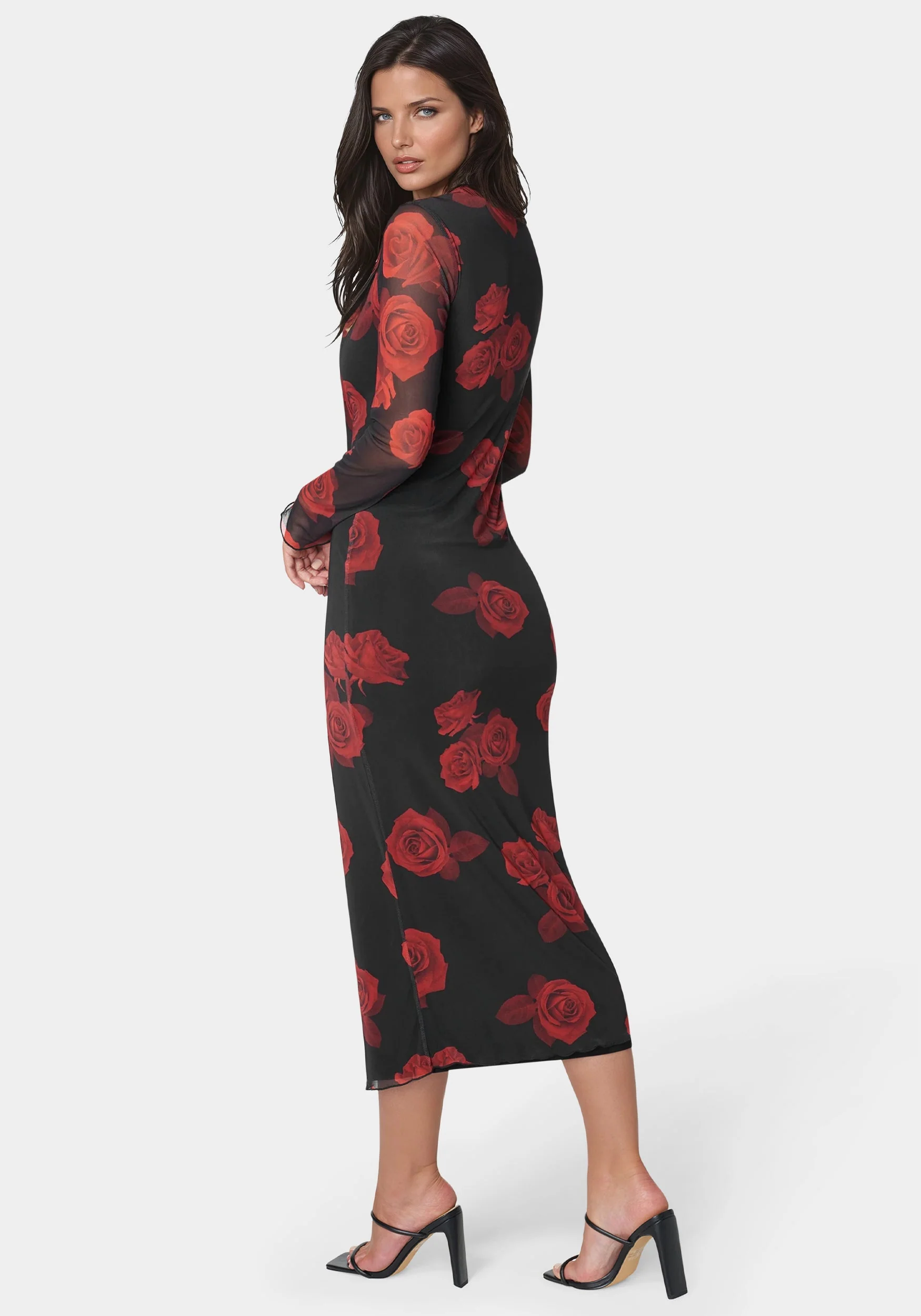 Long Sleeve Printed Powermesh Maxi - Image 3