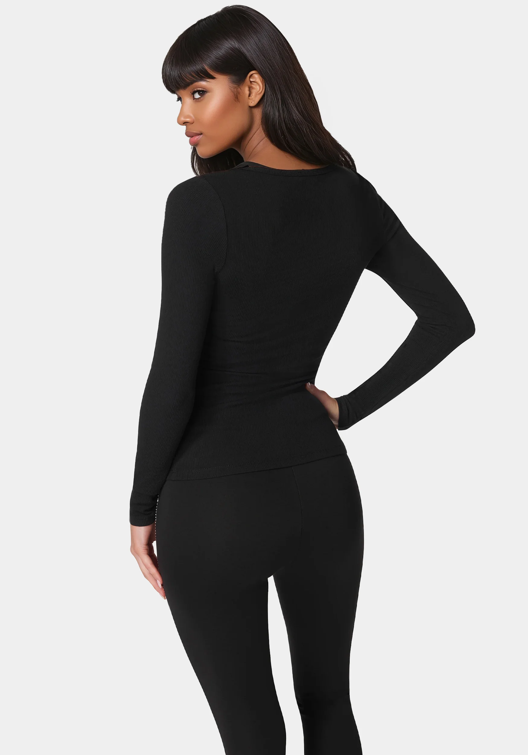Long Sleeve Scoop Neck Bebe Logo Rib Top - Image 4