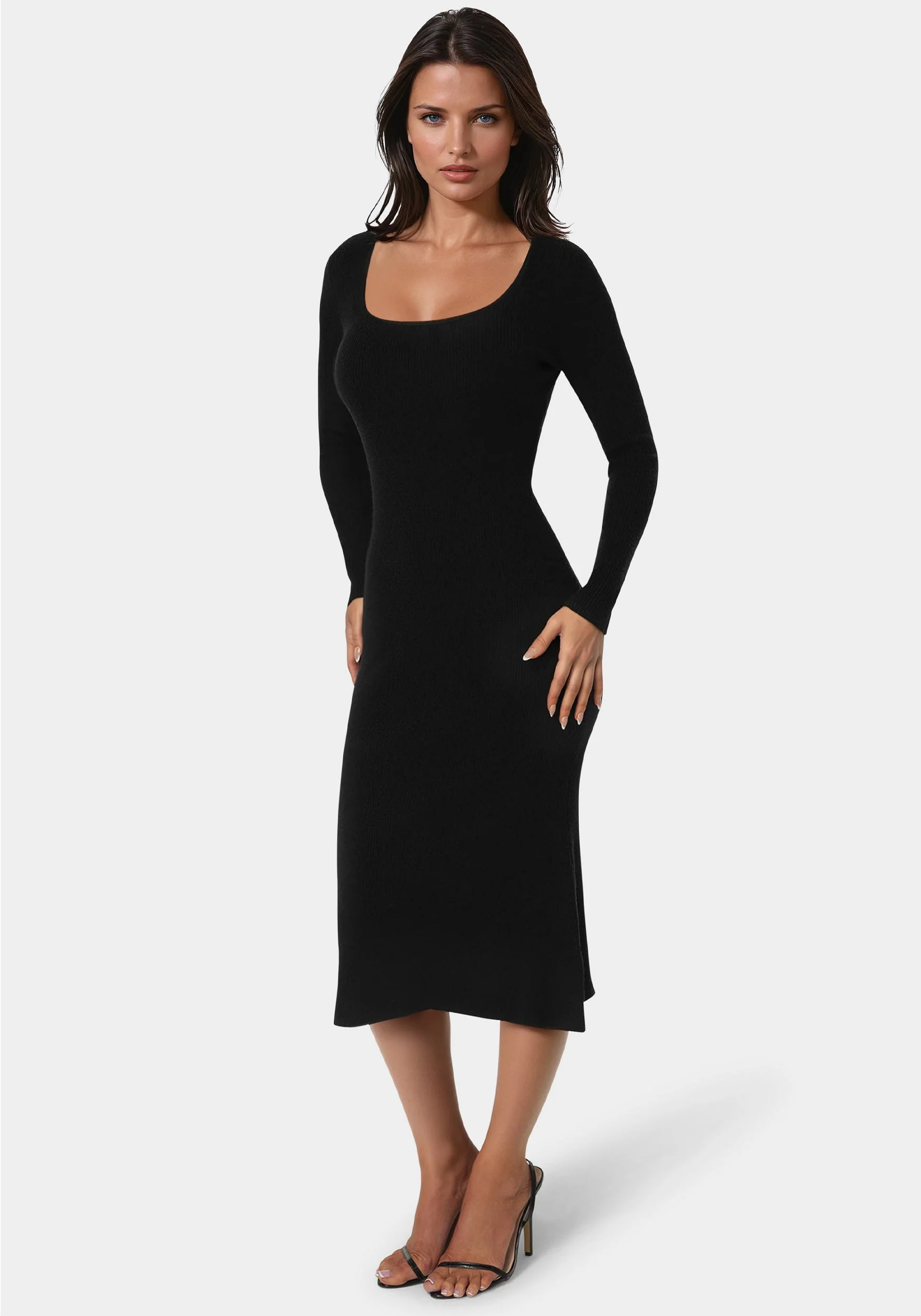 Long Sleeve Scoop Neck Sweater Midi Dress - Image 2