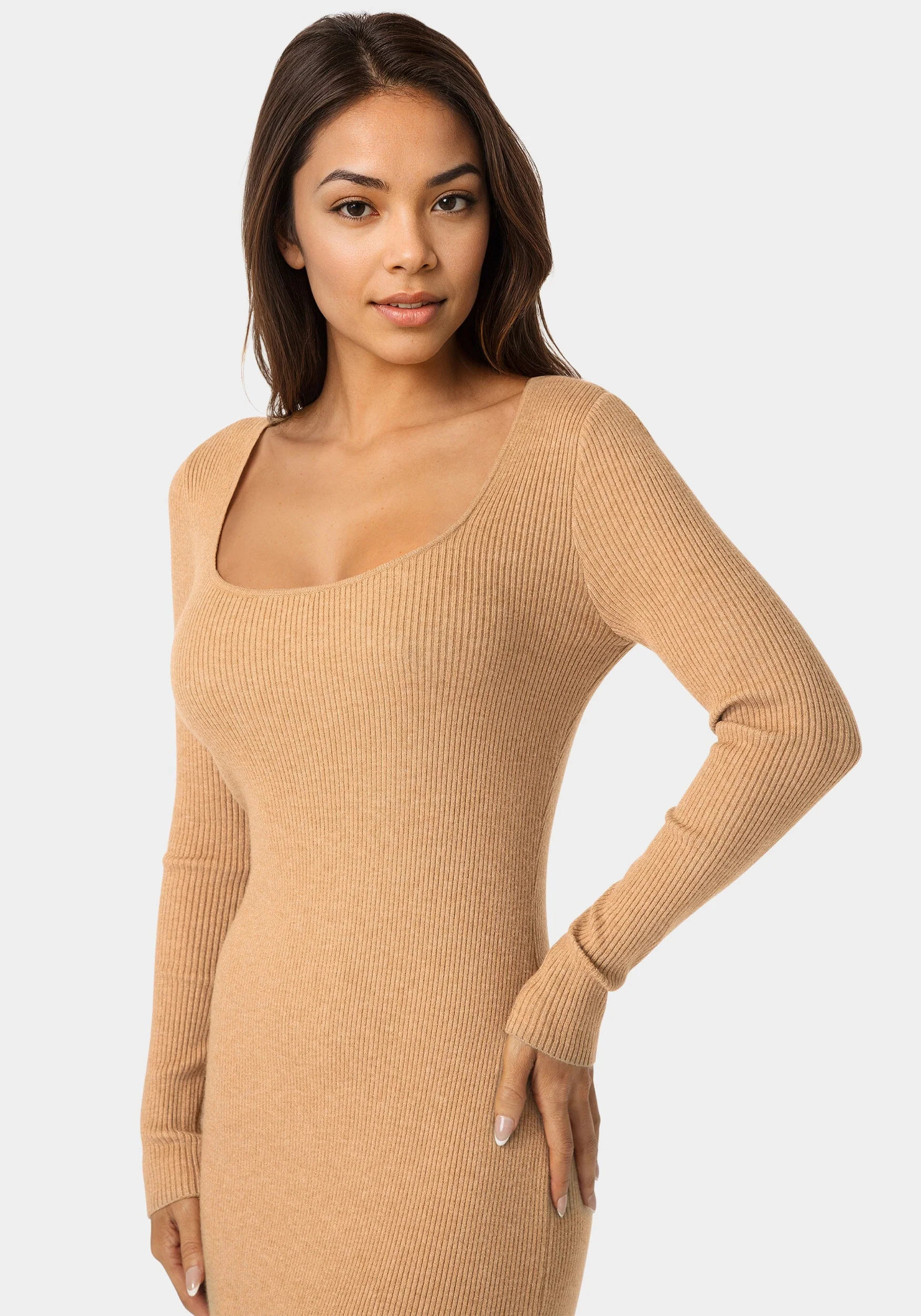 Long Sleeve Scoop Neck Sweater Midi Dress - Image 4