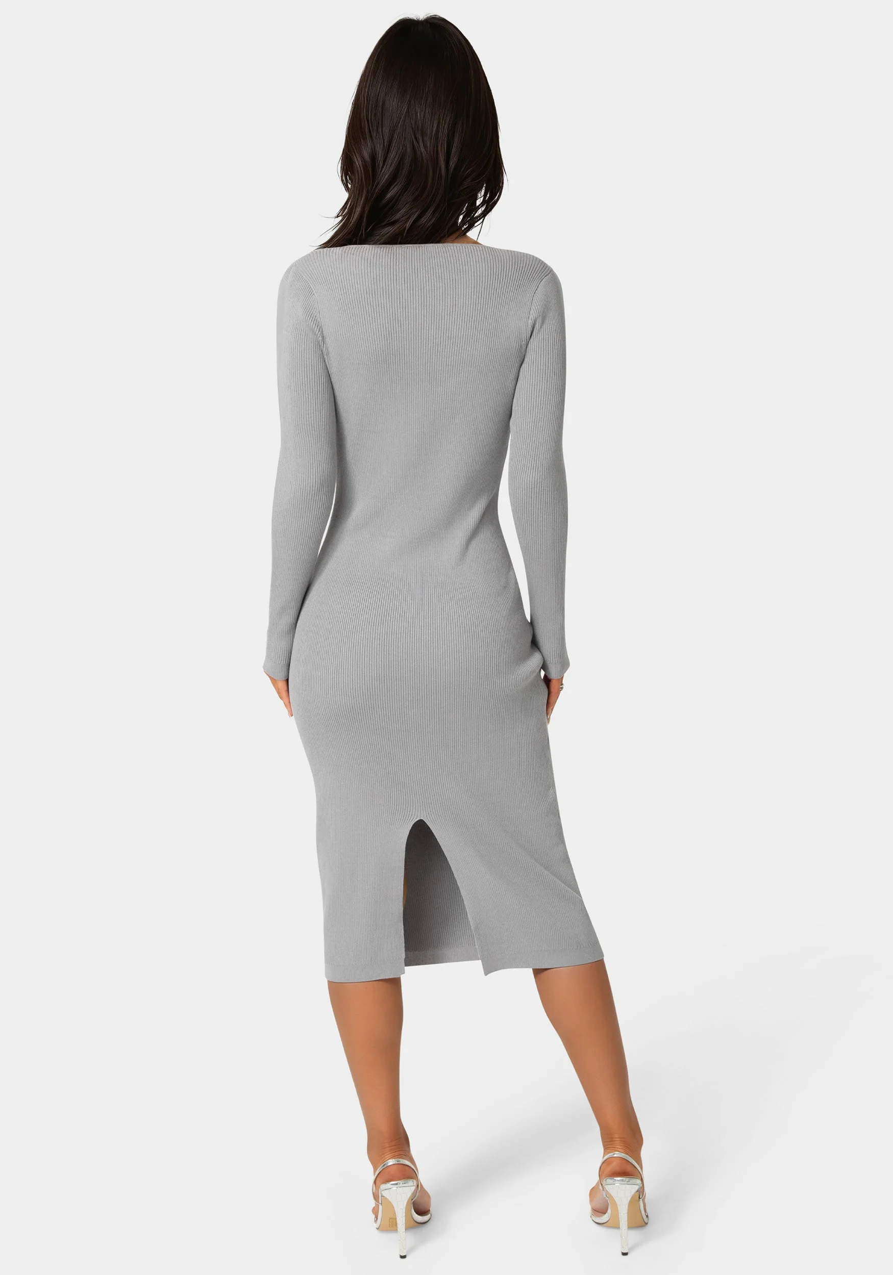 Long Sleeve V-Neck Midi Sweater Dress - Image 3