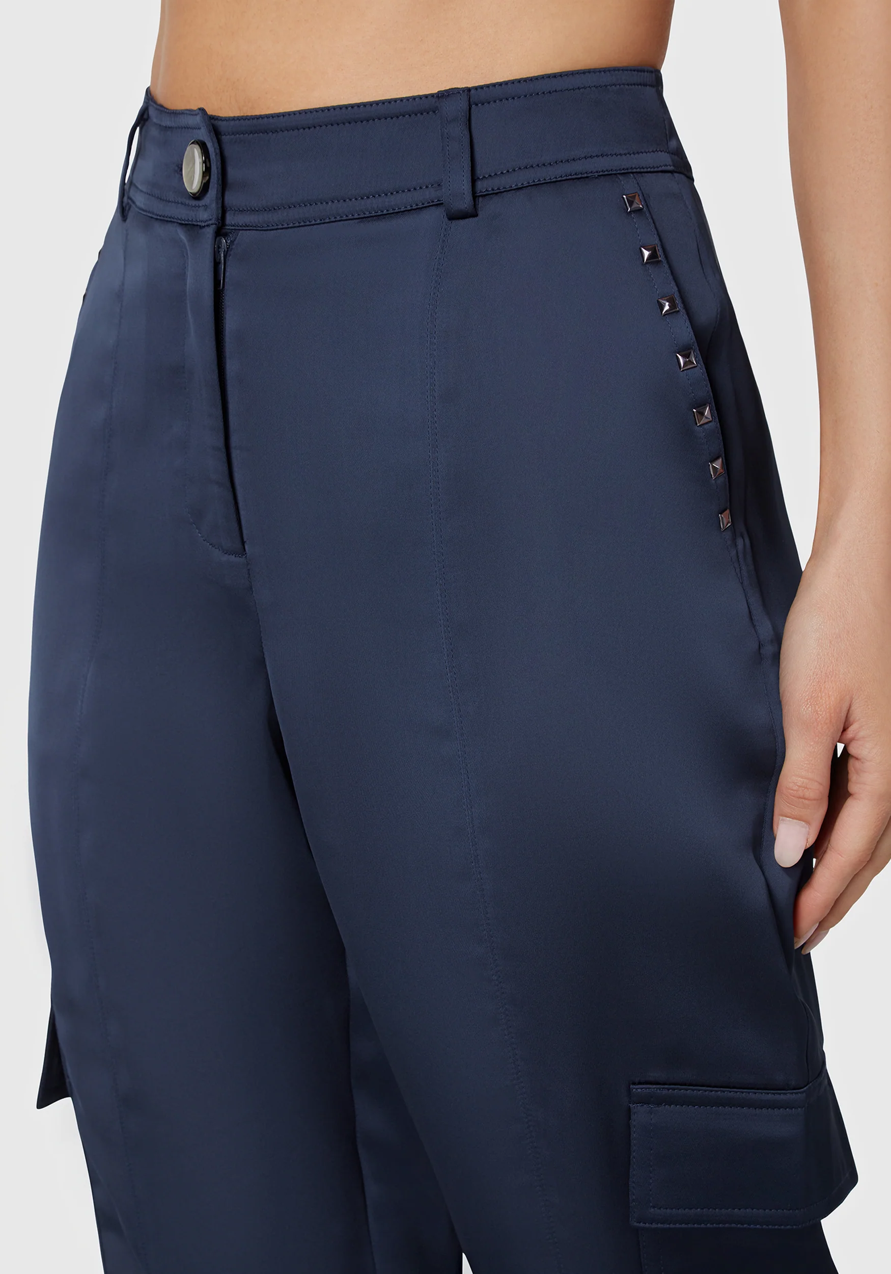 Natural Waist Stud Detail Satin Jogger Pant - Image 4