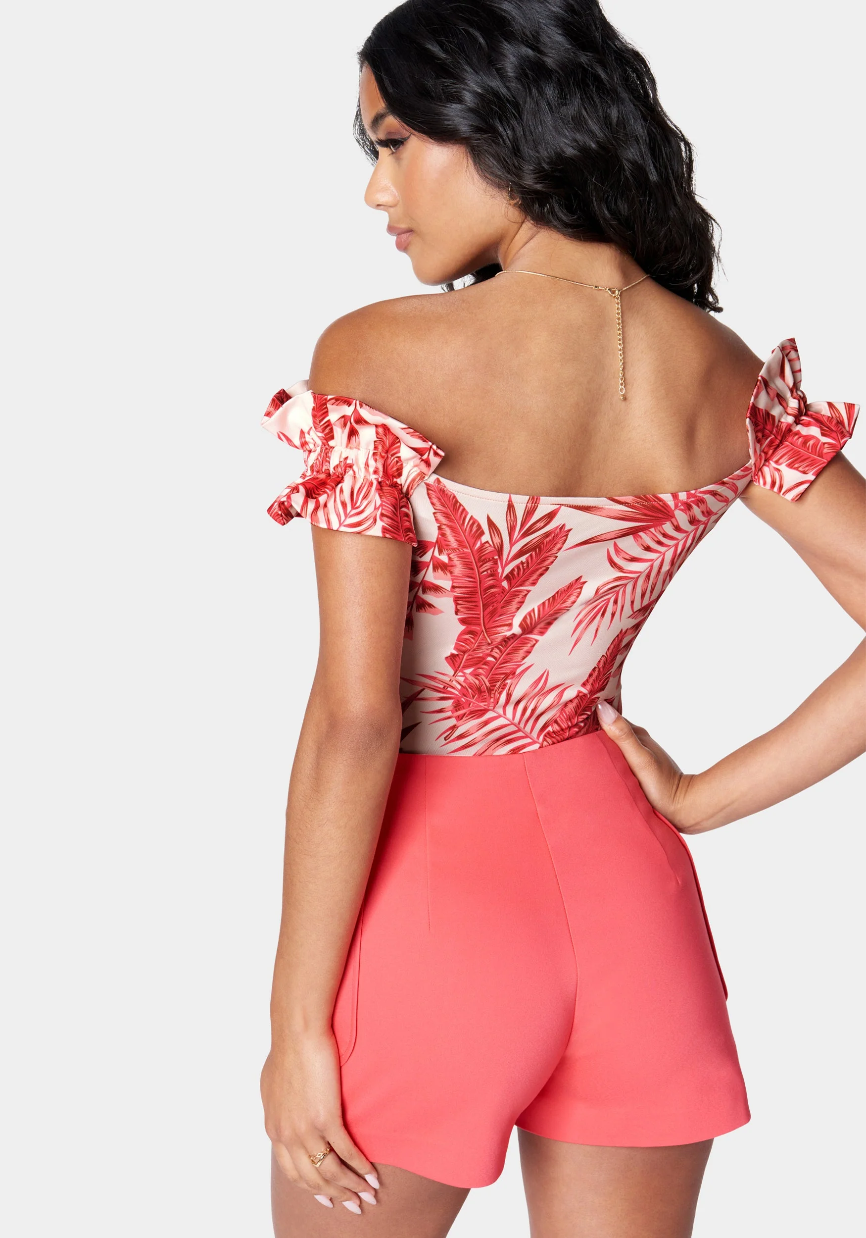 Off Shoulder Ruffle Printed Knit Top - Image 3
