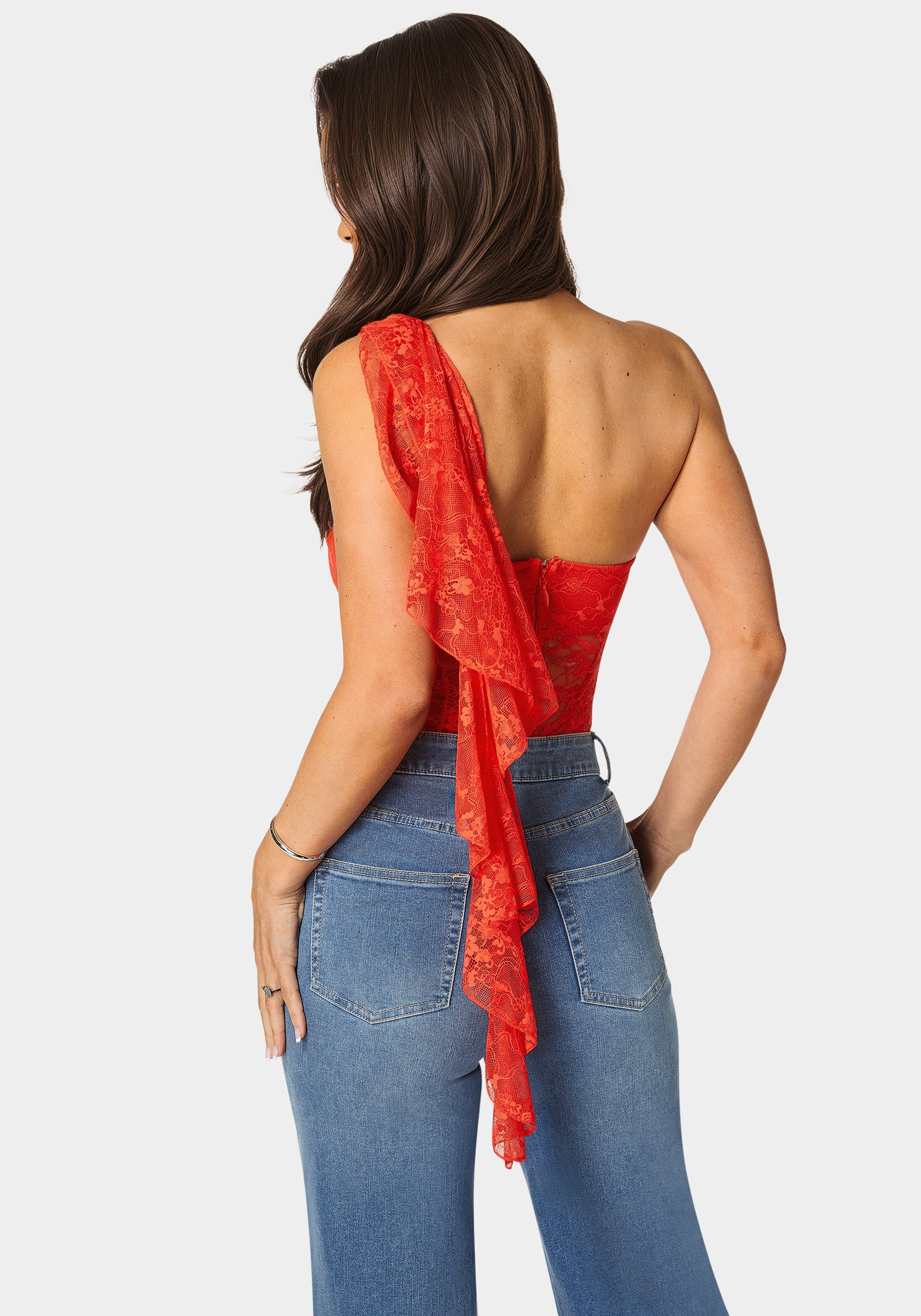 One Shoulder Ruffle Lace Bodysuit - Image 2