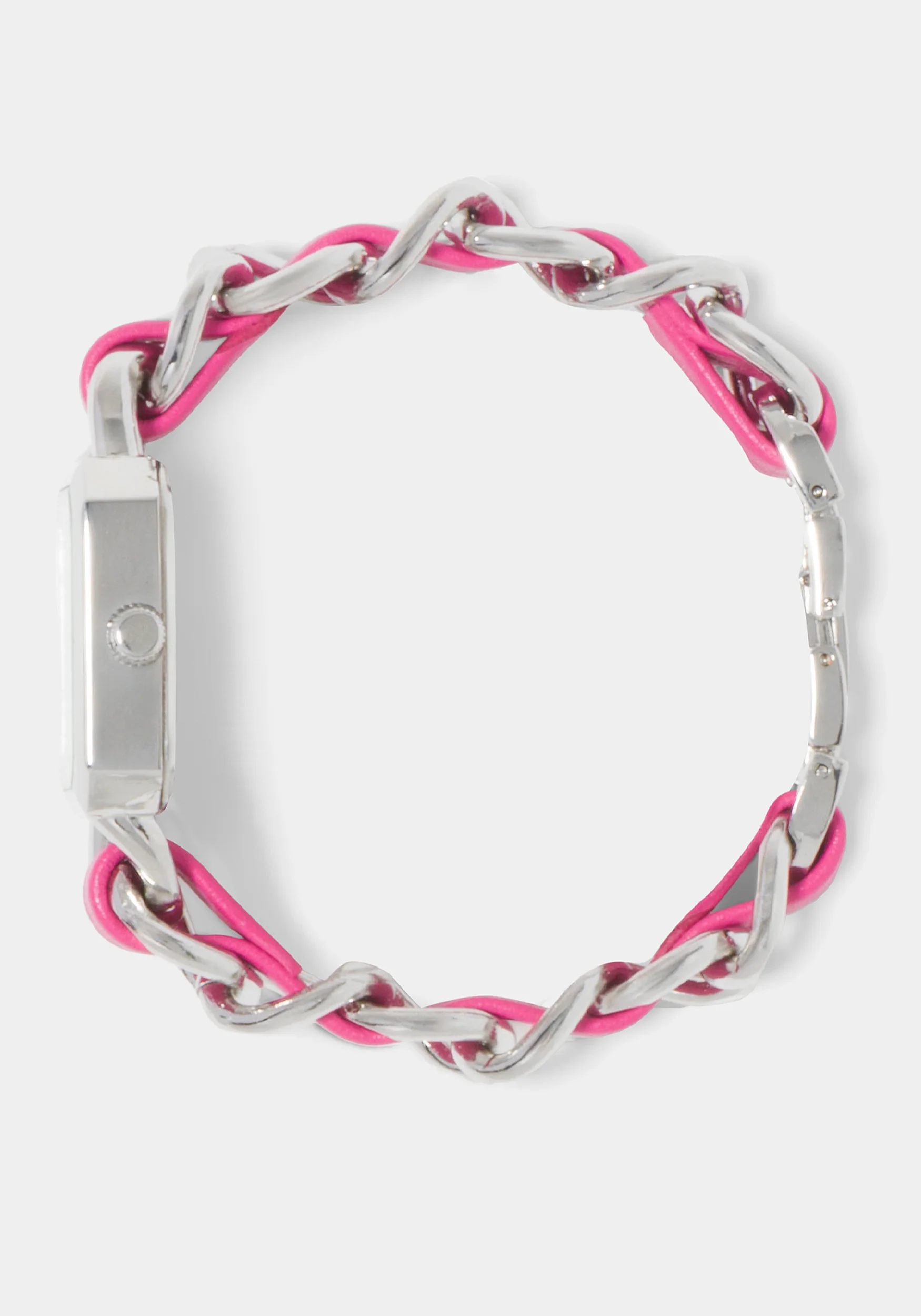 Pink Strap and Silver Metal Chain Link Bracelet Watch - Image 3