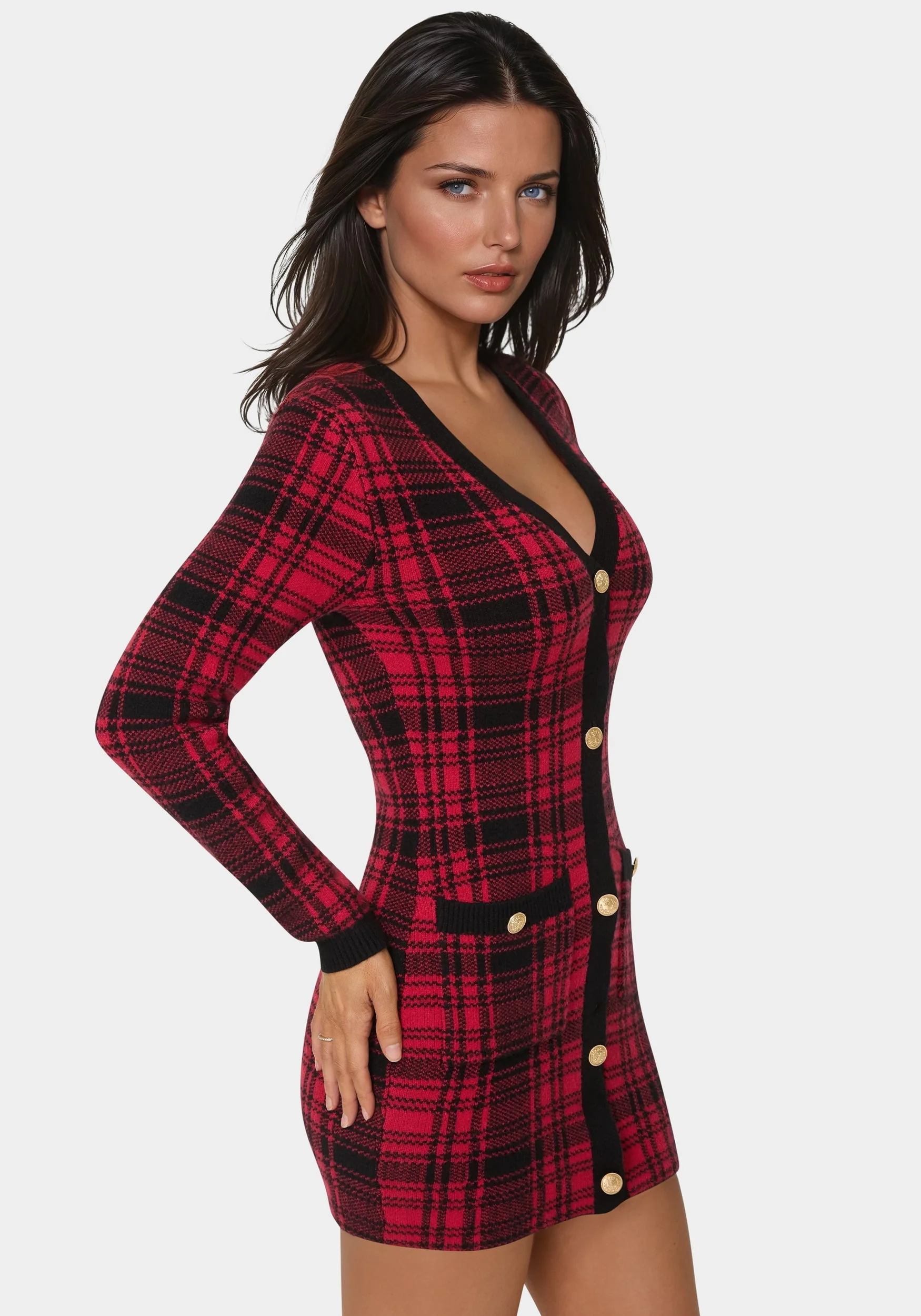 Plaid Faux Cardi Dress - Image 2