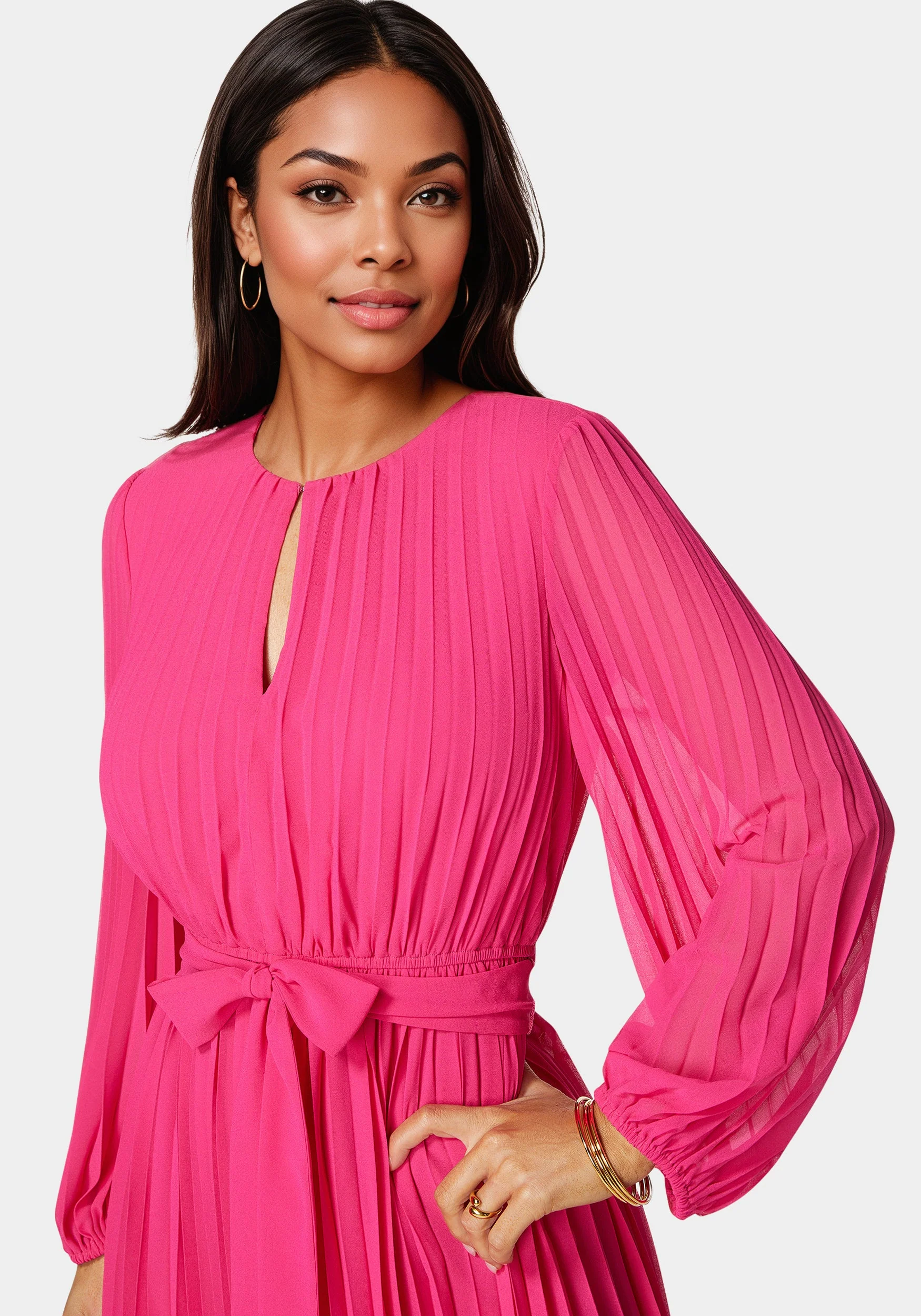 Pleated Gown With Long Sleeves - Image 4