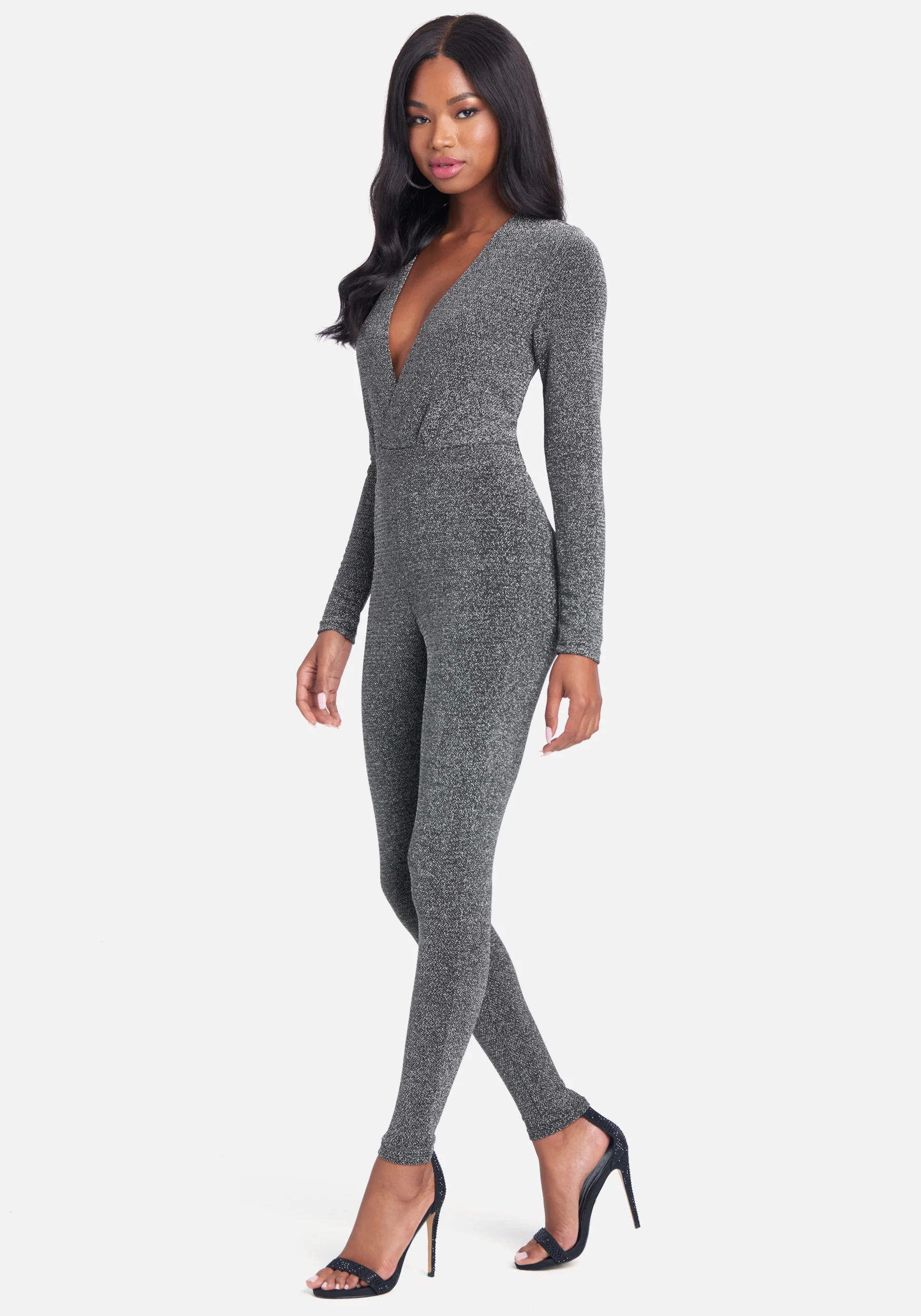 Plunge Neck Sparkle Catsuit - Image 2