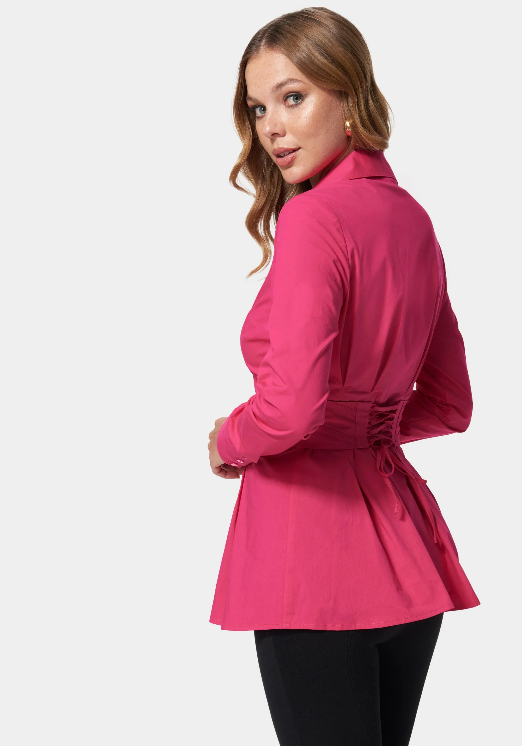 Poplin Corset Detail Long Sleeve Blouse - Image 3