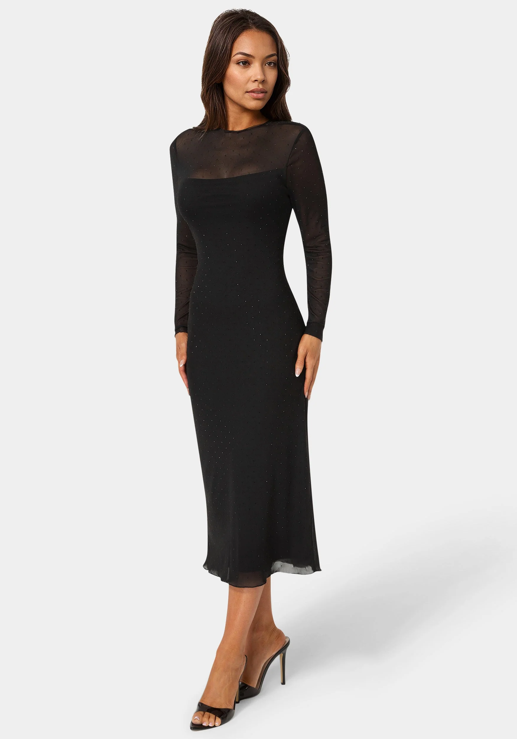 Rhinestone Mesh Long Sleeve Maxi Dress - Image 3