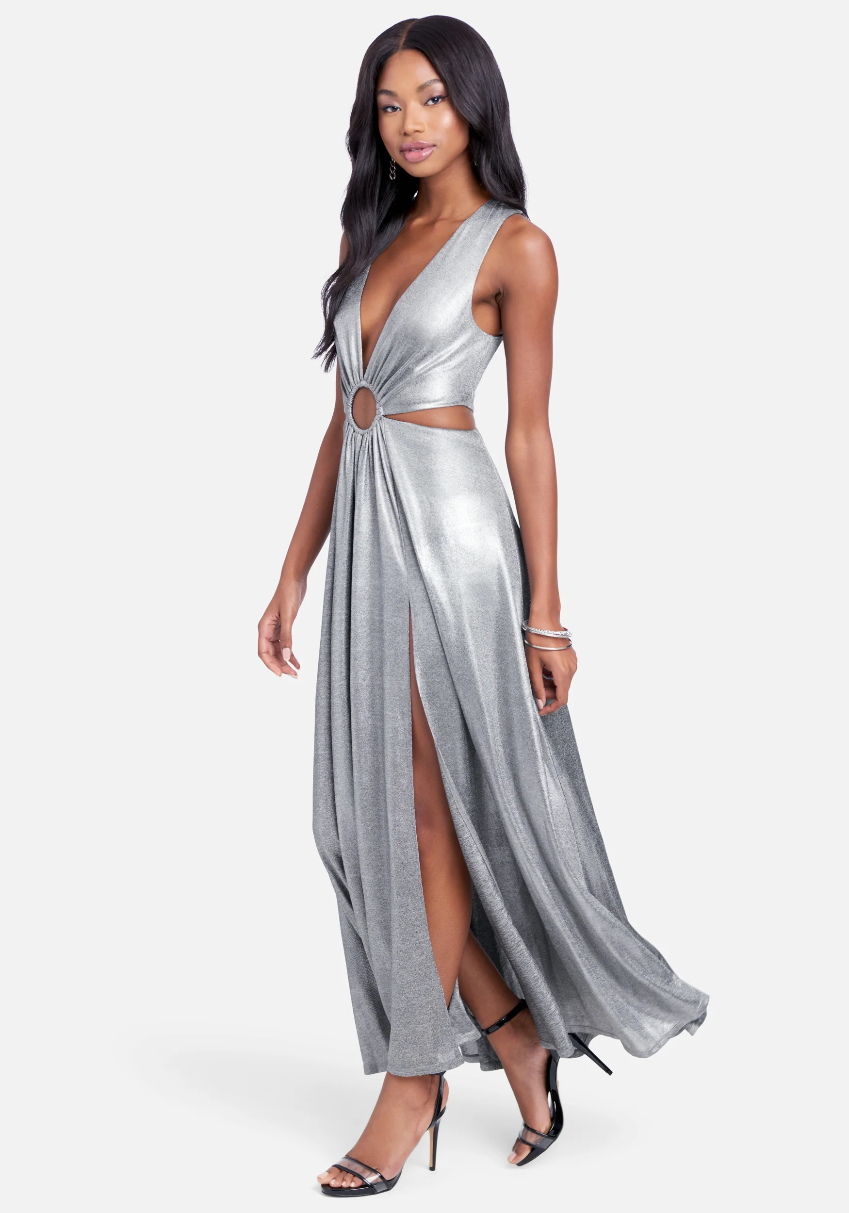 Ring Detail Sparkle Knit Cut Out Maxi - Image 2