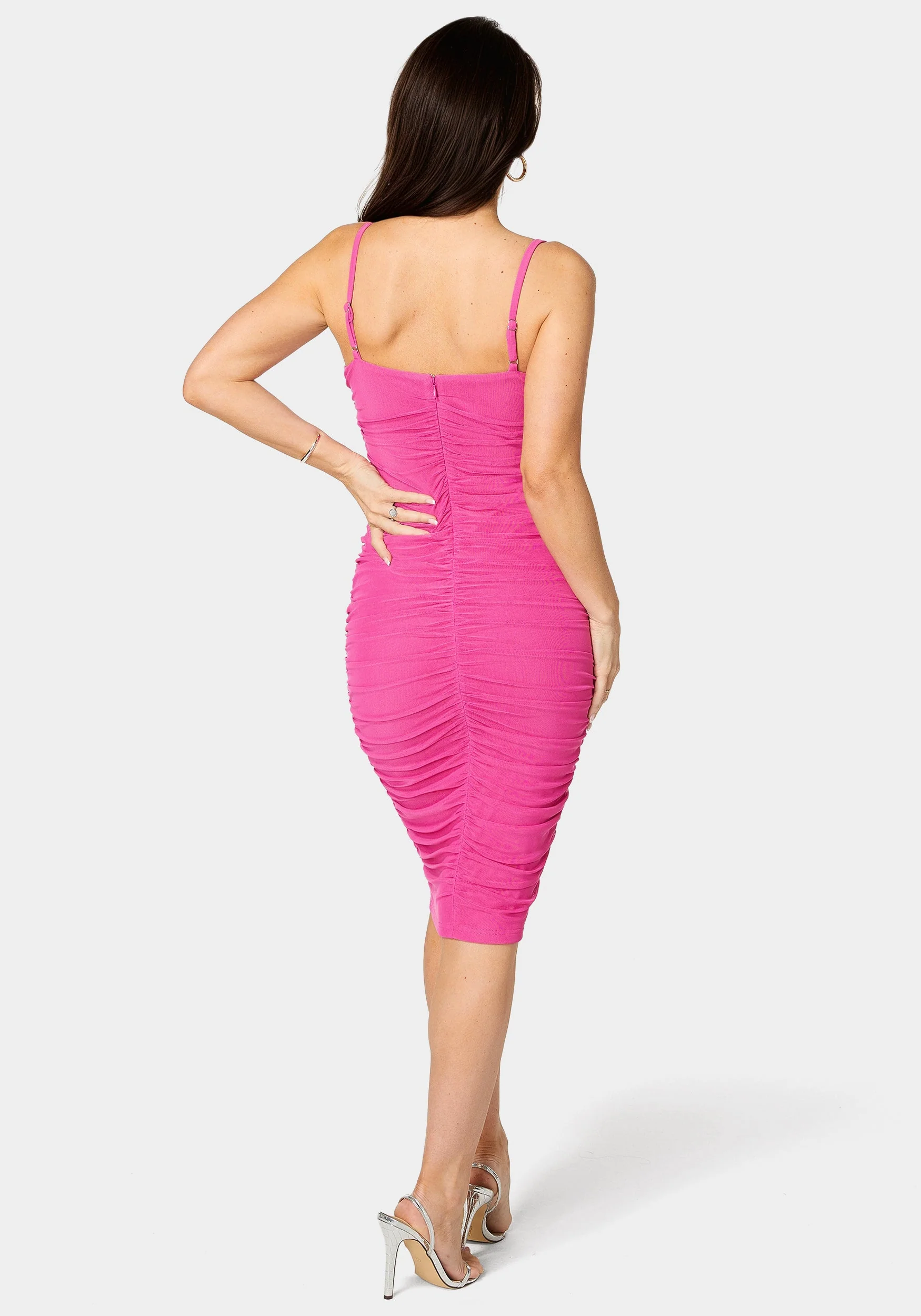 Ruched Mesh Midi Dress - Image 3