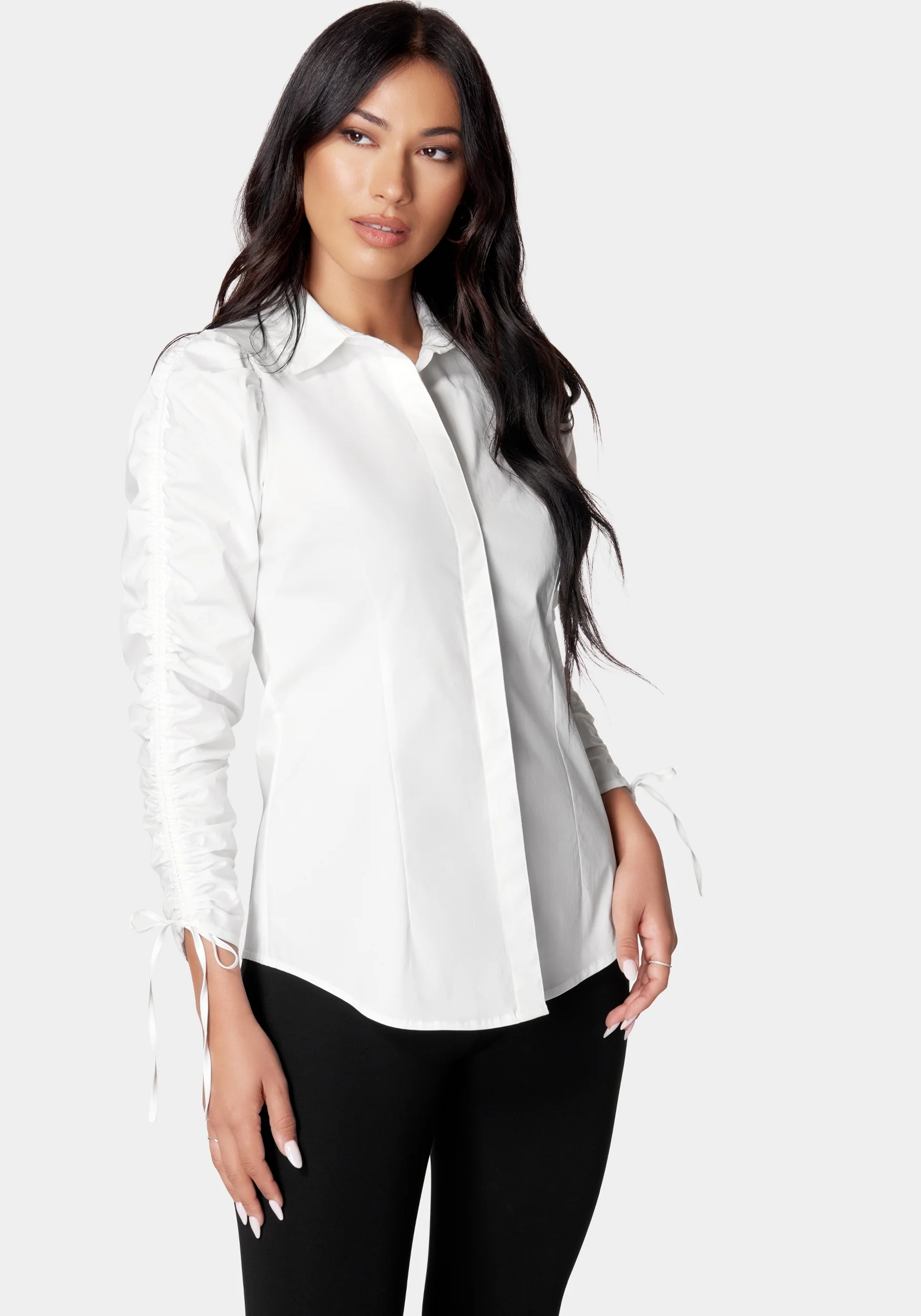 Ruched Sleeve Poplin Shirt - Image 2