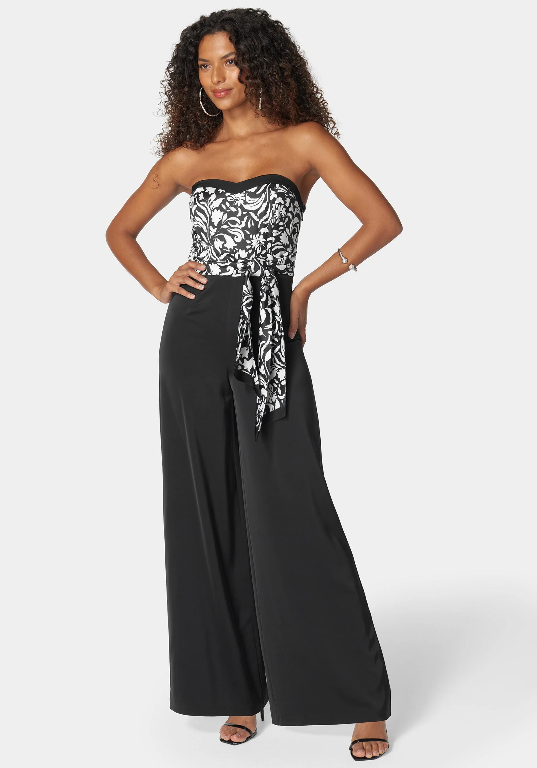 Satin Tie Front Scarf Ultra Wide Leg Jumpsuit - Image 2