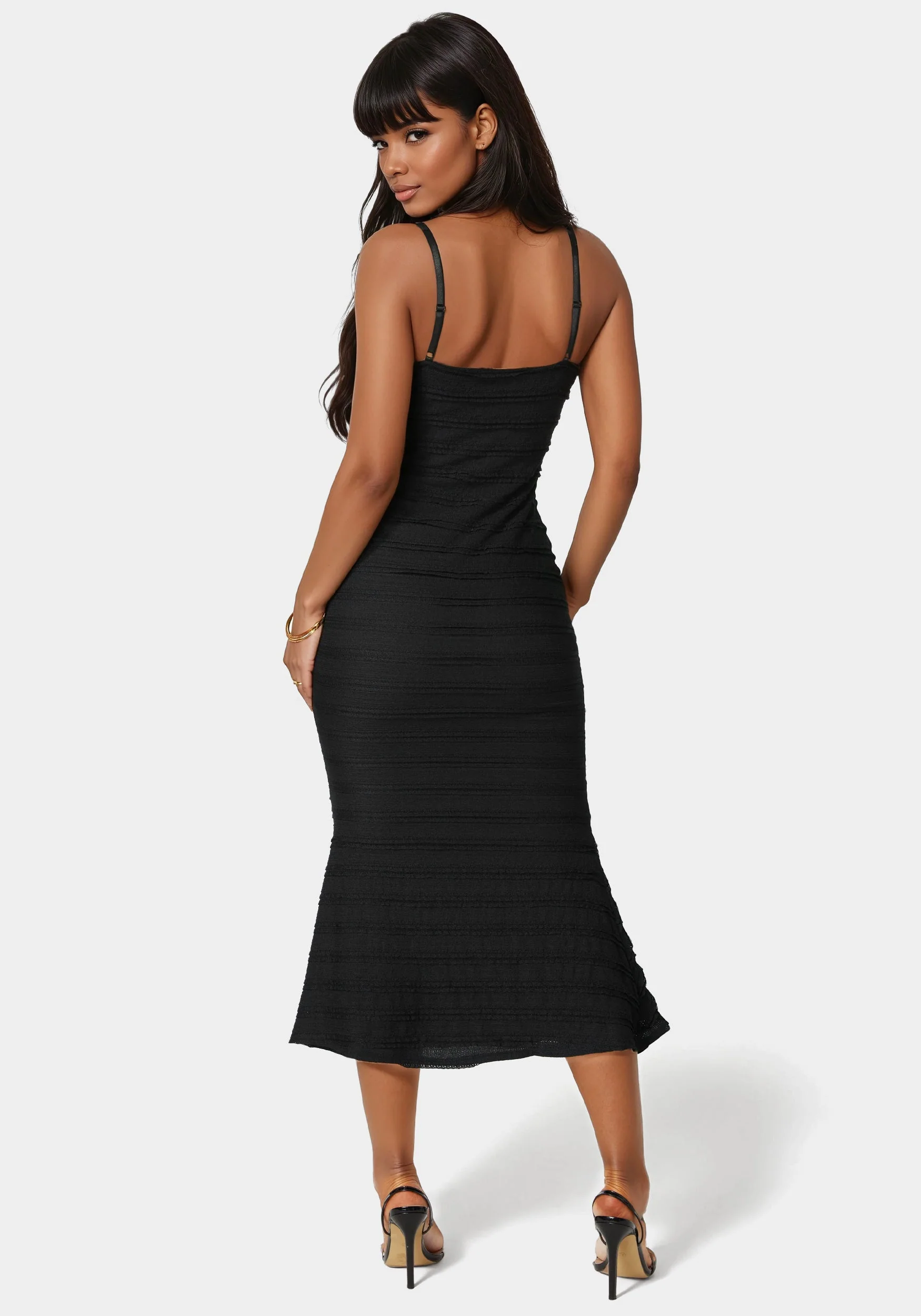 Square Neck Fluted Hem Midi Dress - Image 3