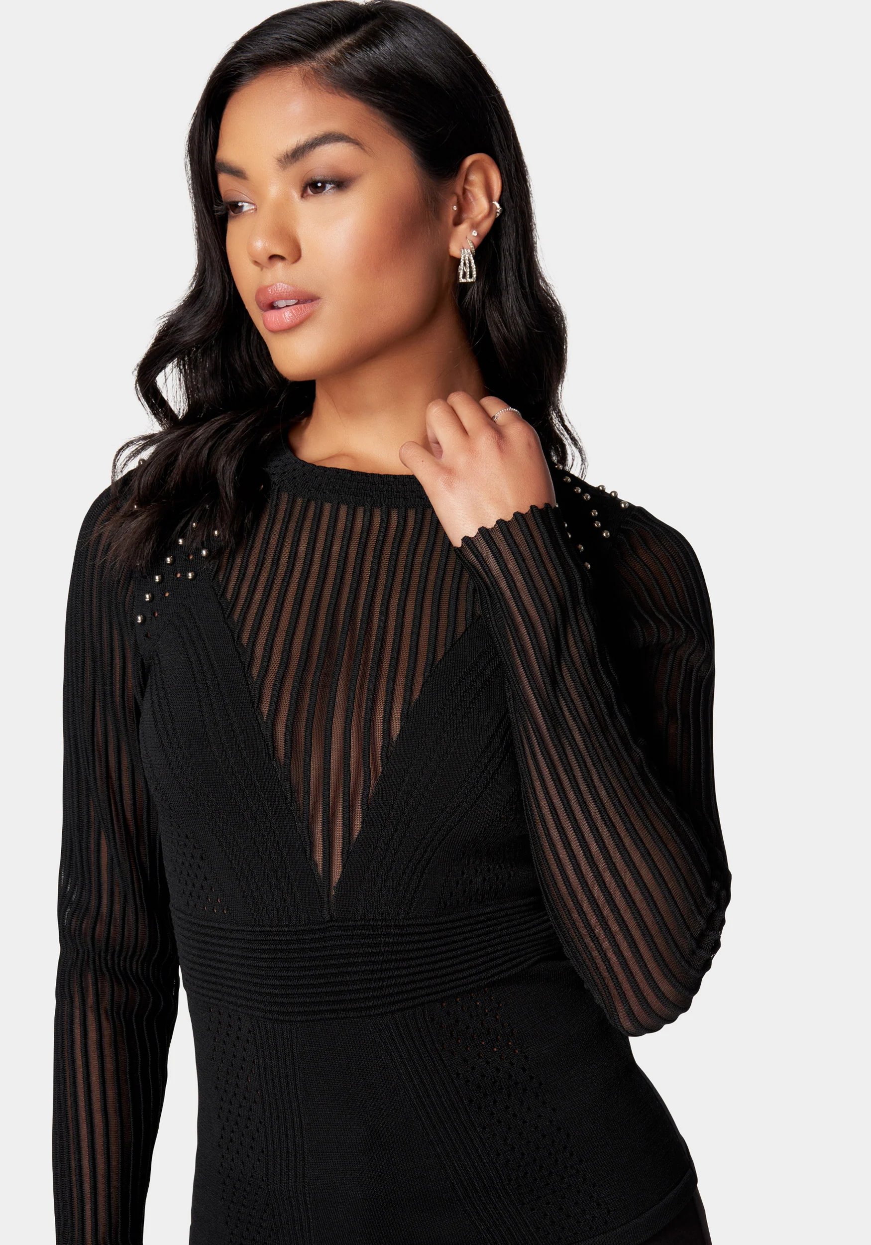 Stripe Illusion Stud Detail Sweater - Image 4
