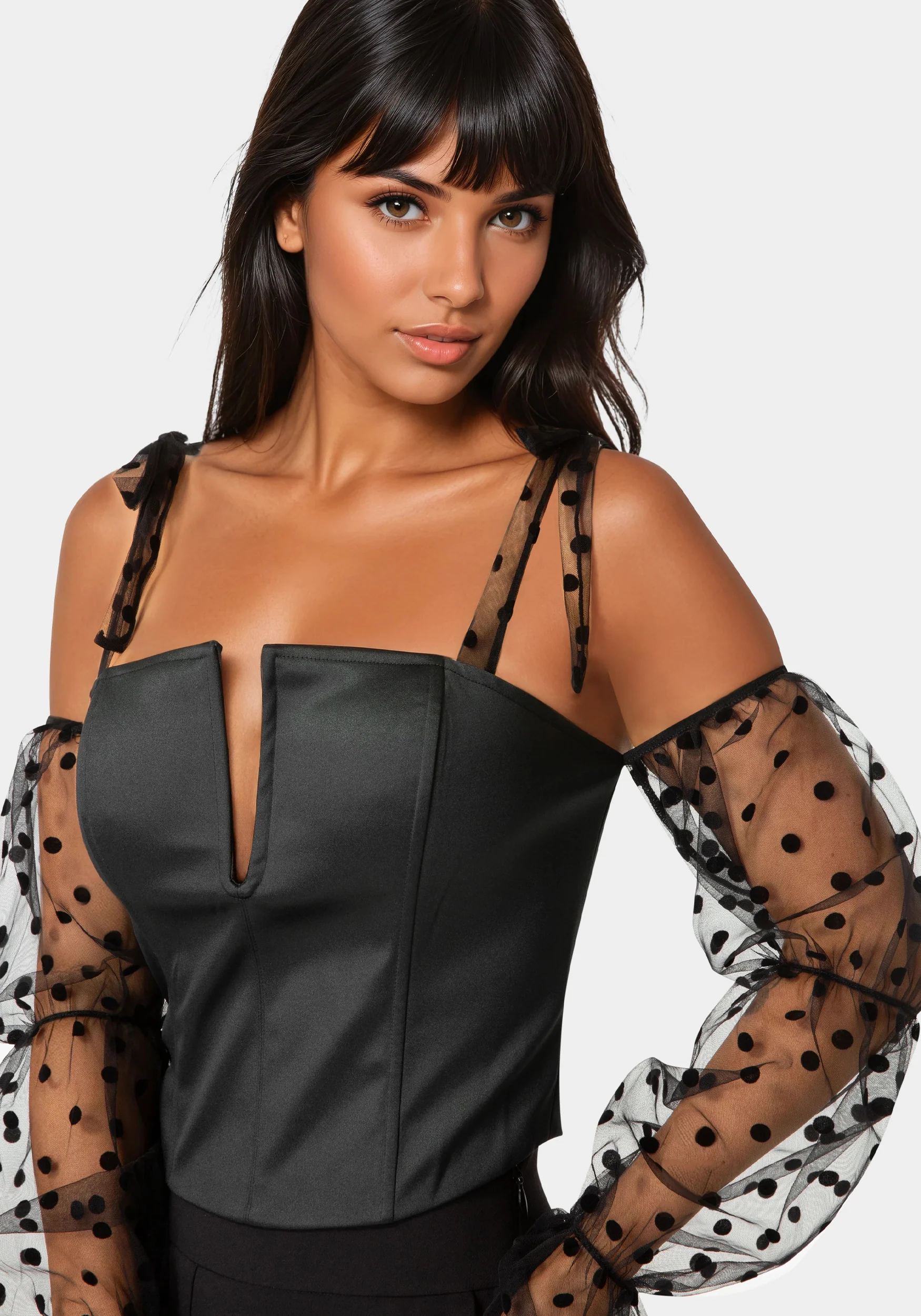 Swiss Dot Sleeve Satin Corset - Image 4