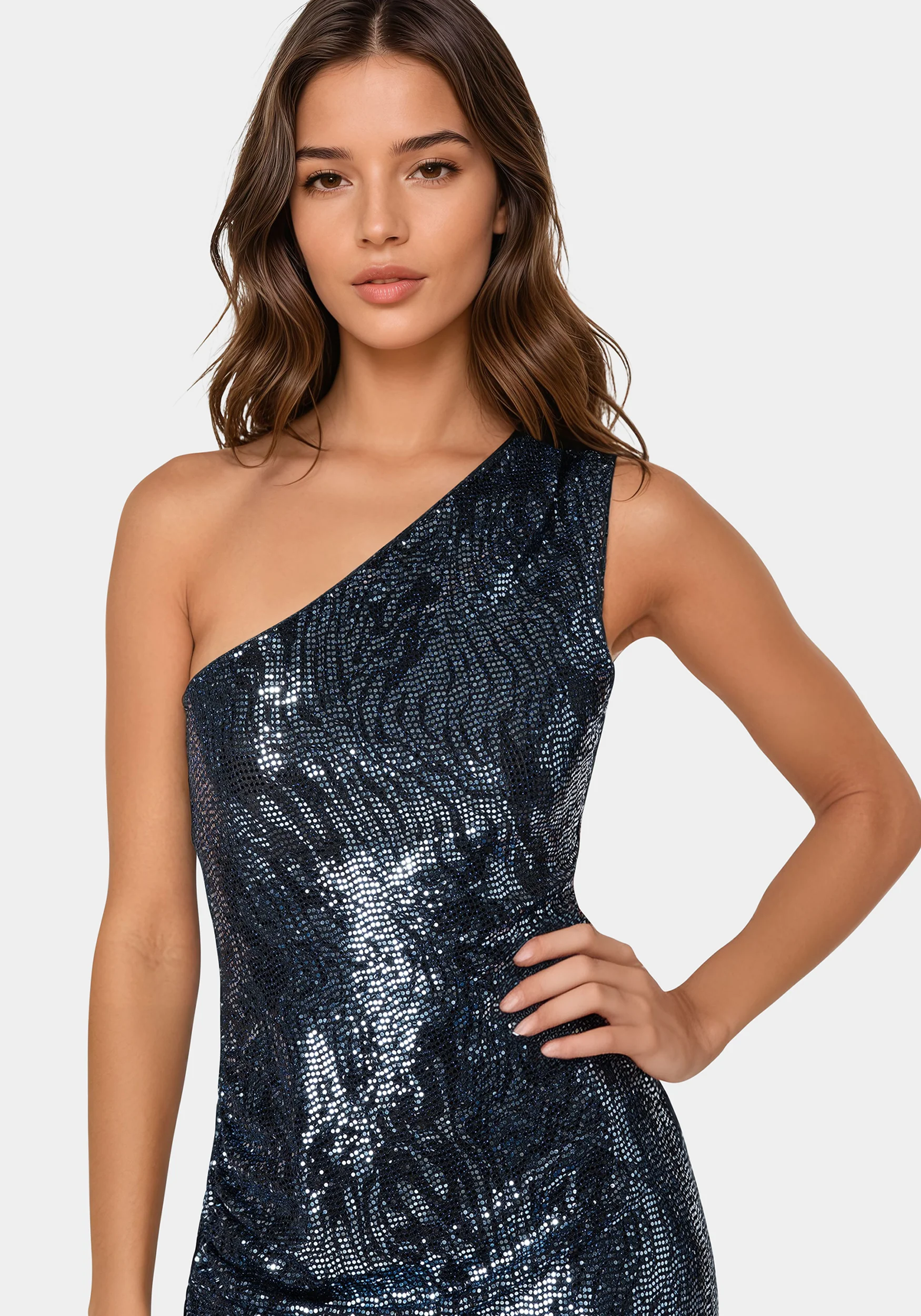 Zebra Sequin One Shoulder Midi Dress - Image 4